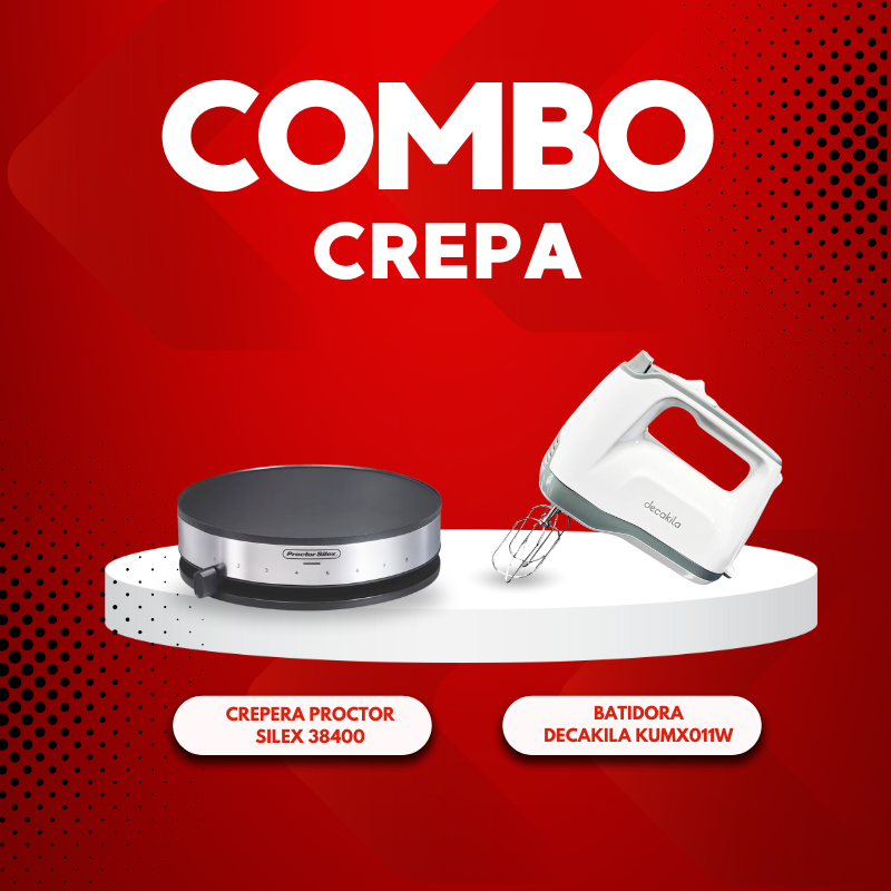 Combo Crepera 33 cm Proctor Silex 38400 + Batidora de Mano 5 Velocidades Decakila KUMX011W