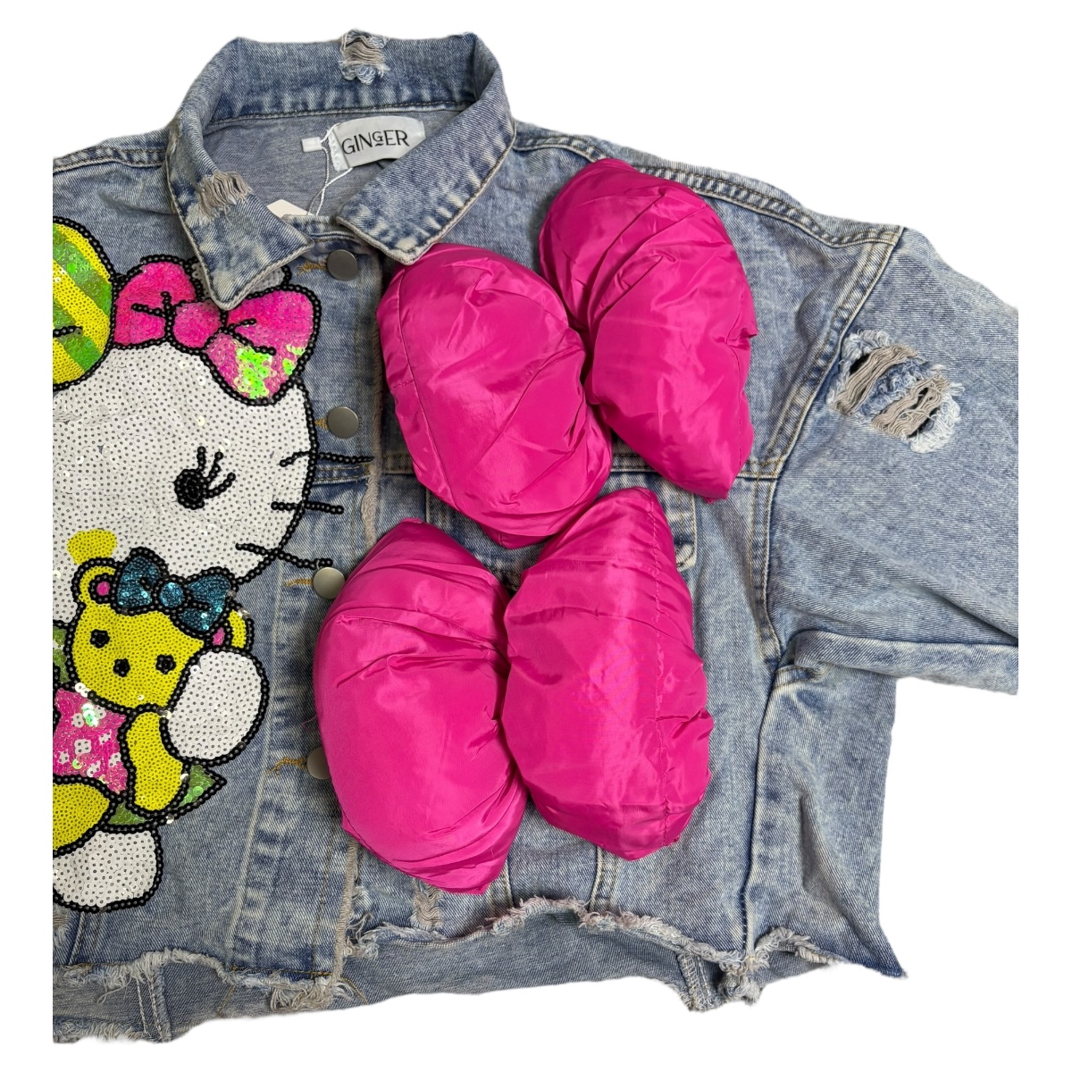 Chamarra Corta De Meclilla Diseño Hello Kitty 3d Lentejuela.