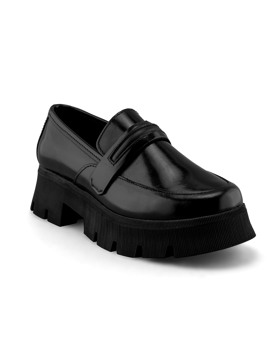 Mocasín Chunky En Piel Vacuno Negro Para Mujer