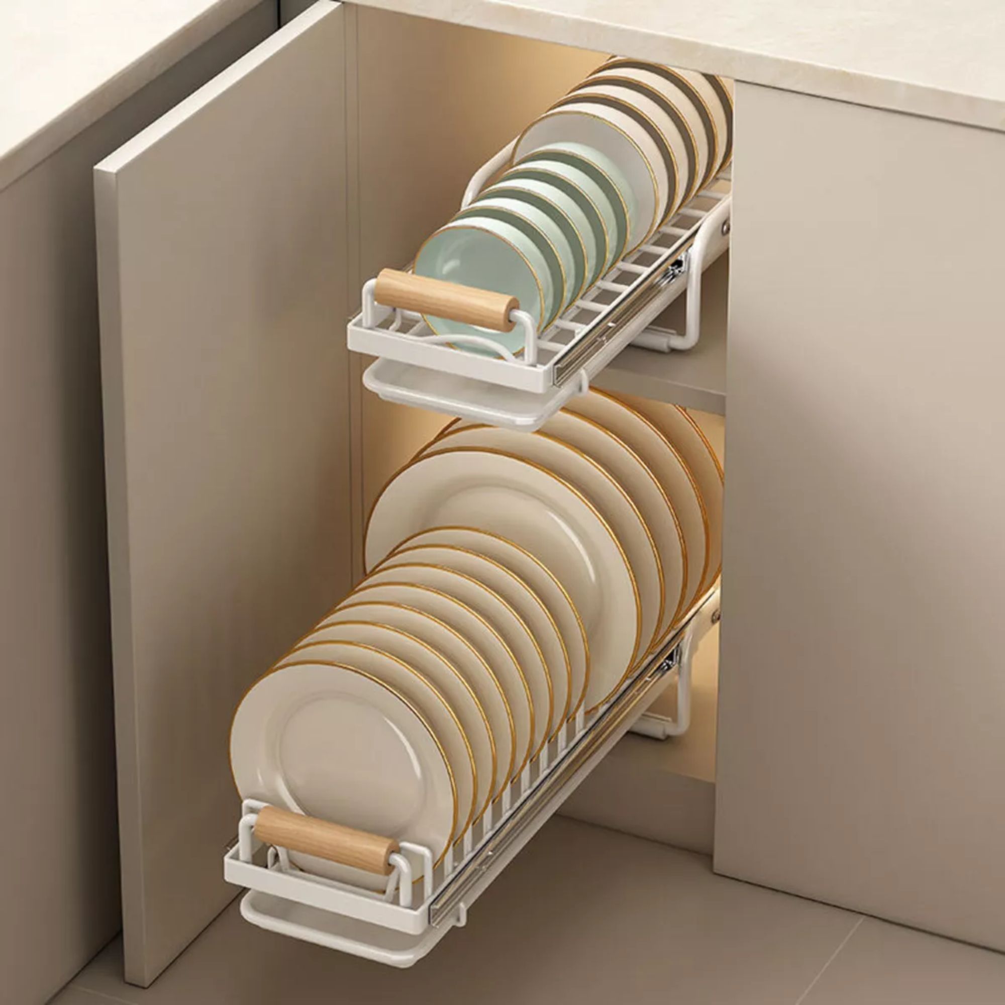 Estante Organizador Rack Deslizable Escurridor Para Cocina para Platos Color Gris