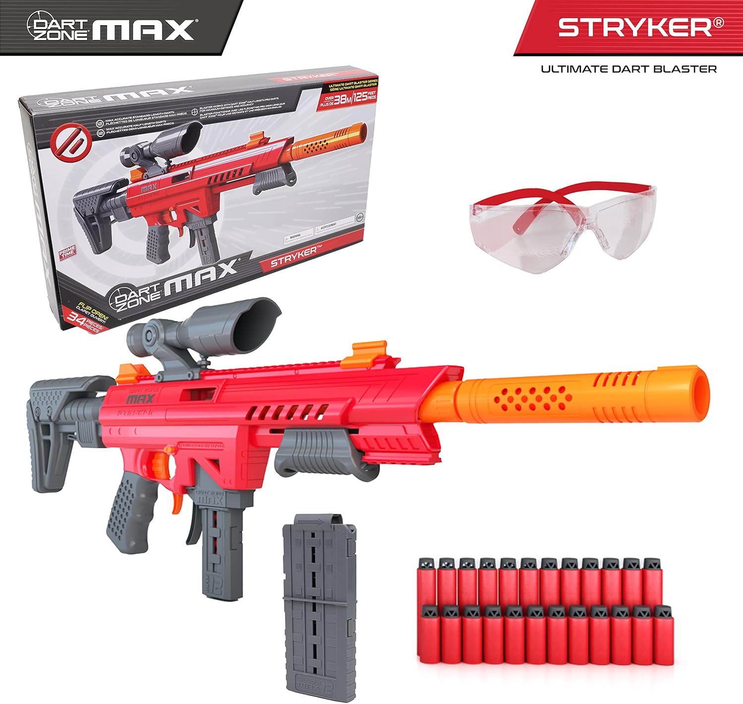 Pistola Lanzador Dart Zone MAX Stryker Ultimate Dart Blaster Rojo
