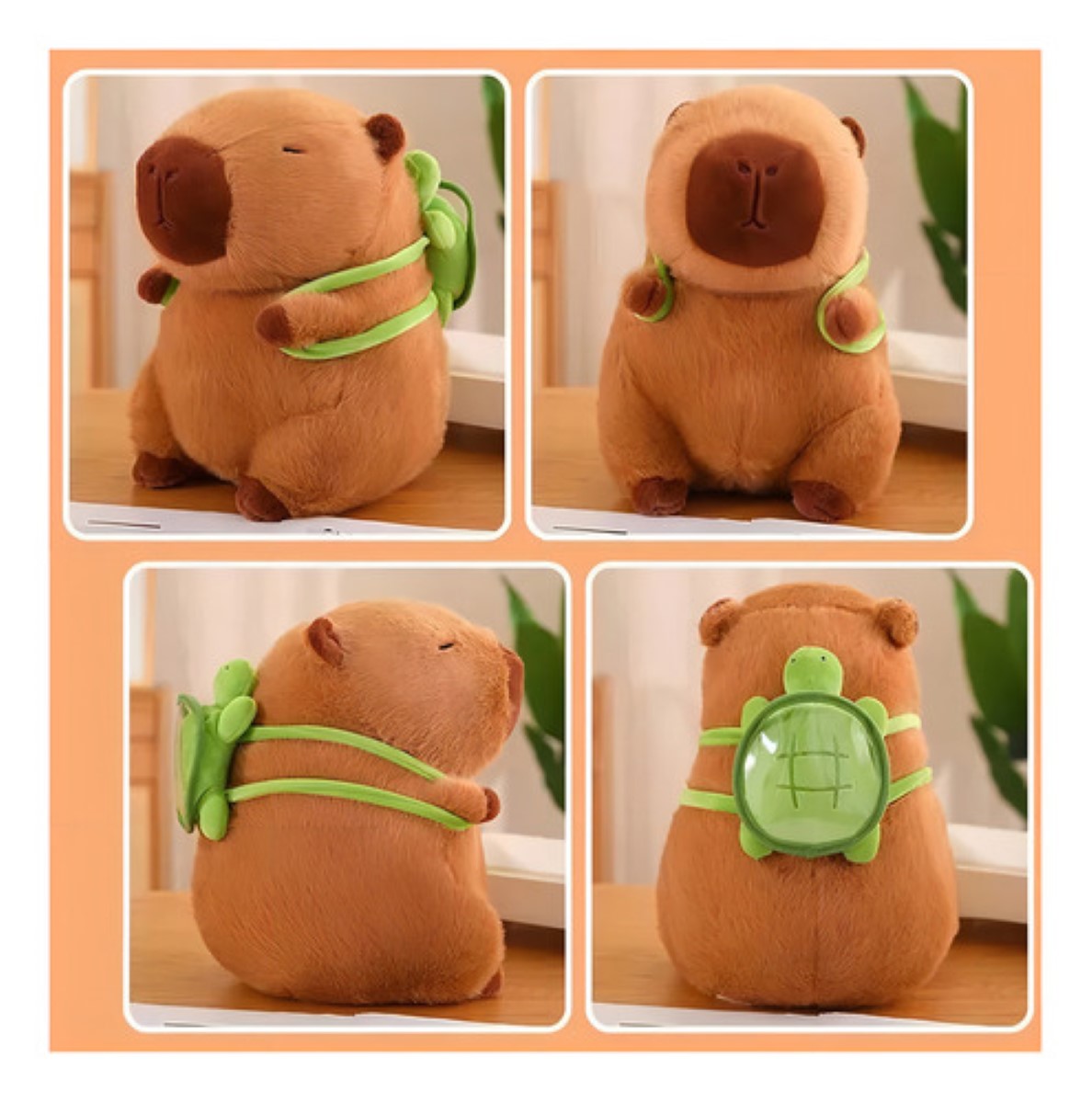 Juguetes de peluche de capibara y mochilas pequeñas con forma de tortuga