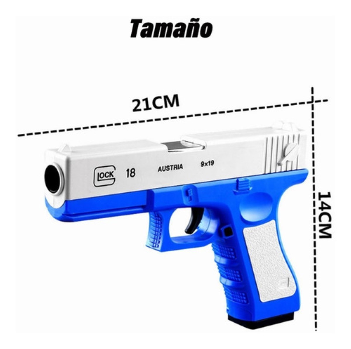 Pistola Glock Juguete Niños Bala Blanda Silenciador Regalo AZUL