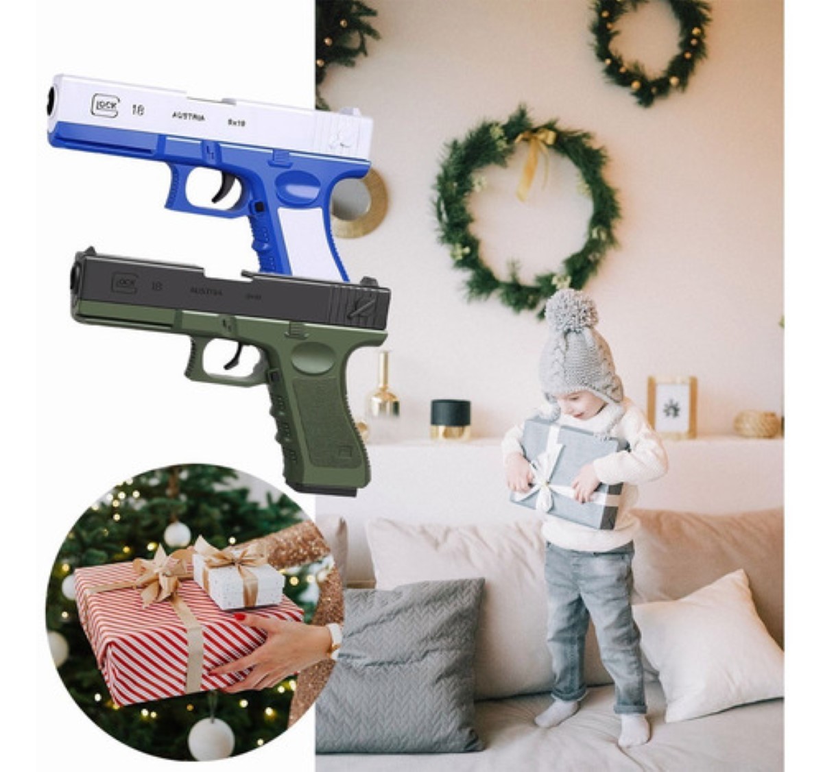 Pistola Glock Juguete Niños Bala Blanda Silenciador Regalo AZUL