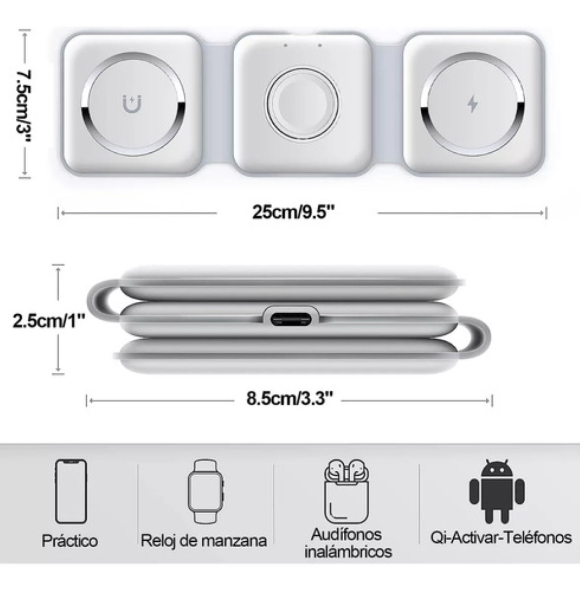 Cargador Inalámbrico 3 En 1 Carga Rápida Para iPhone Samsung