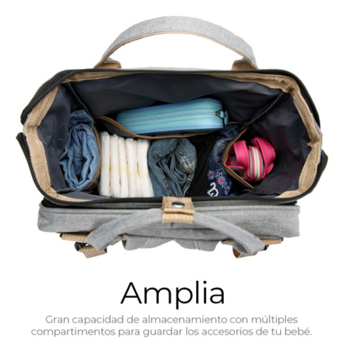 Pañalera Expandible Impermeable Y Cambiador Mochila 3 En 1 gris