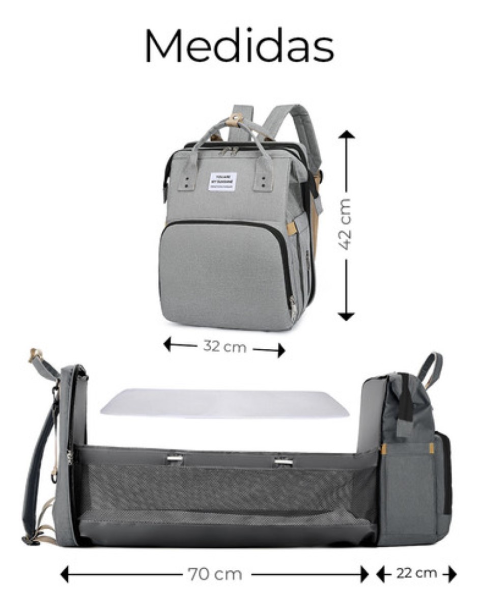 Pañalera Expandible Impermeable Y Cambiador Mochila 3 En 1 gris