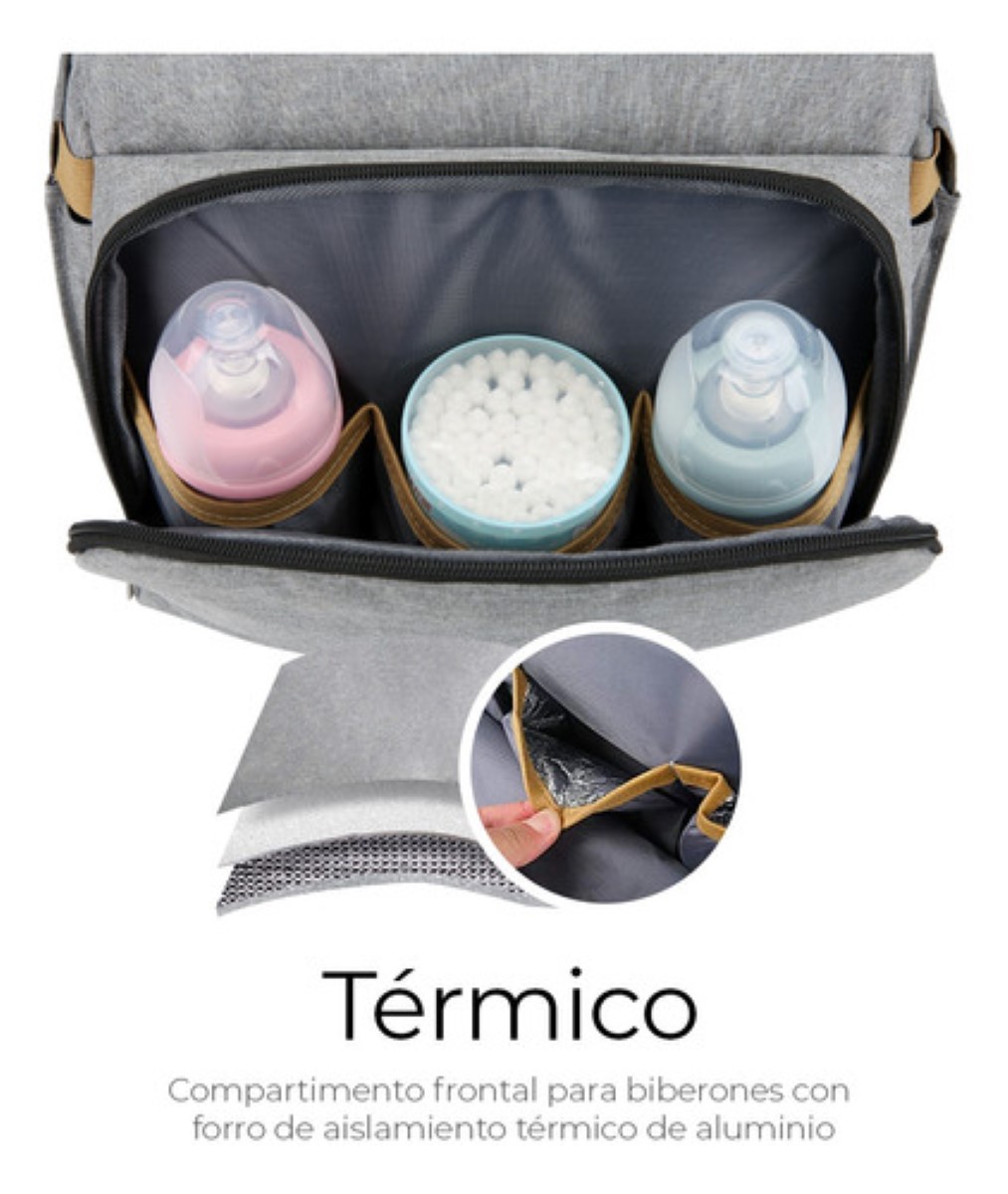 Pañalera Expandible Impermeable Y Cambiador Mochila 3 En 1 gris