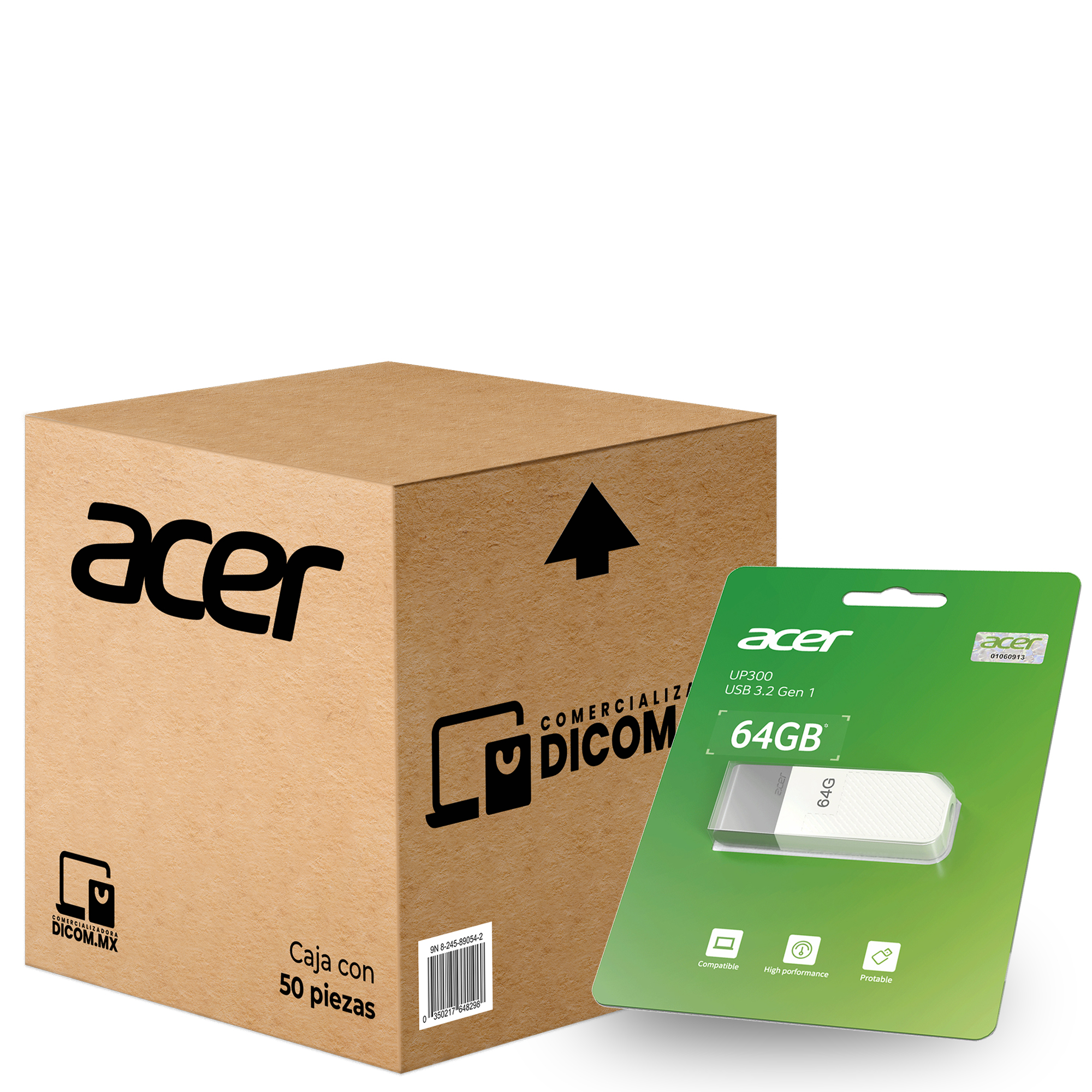 50 Pack - Memoria USB de 64 GB Acer UP300, Blanco