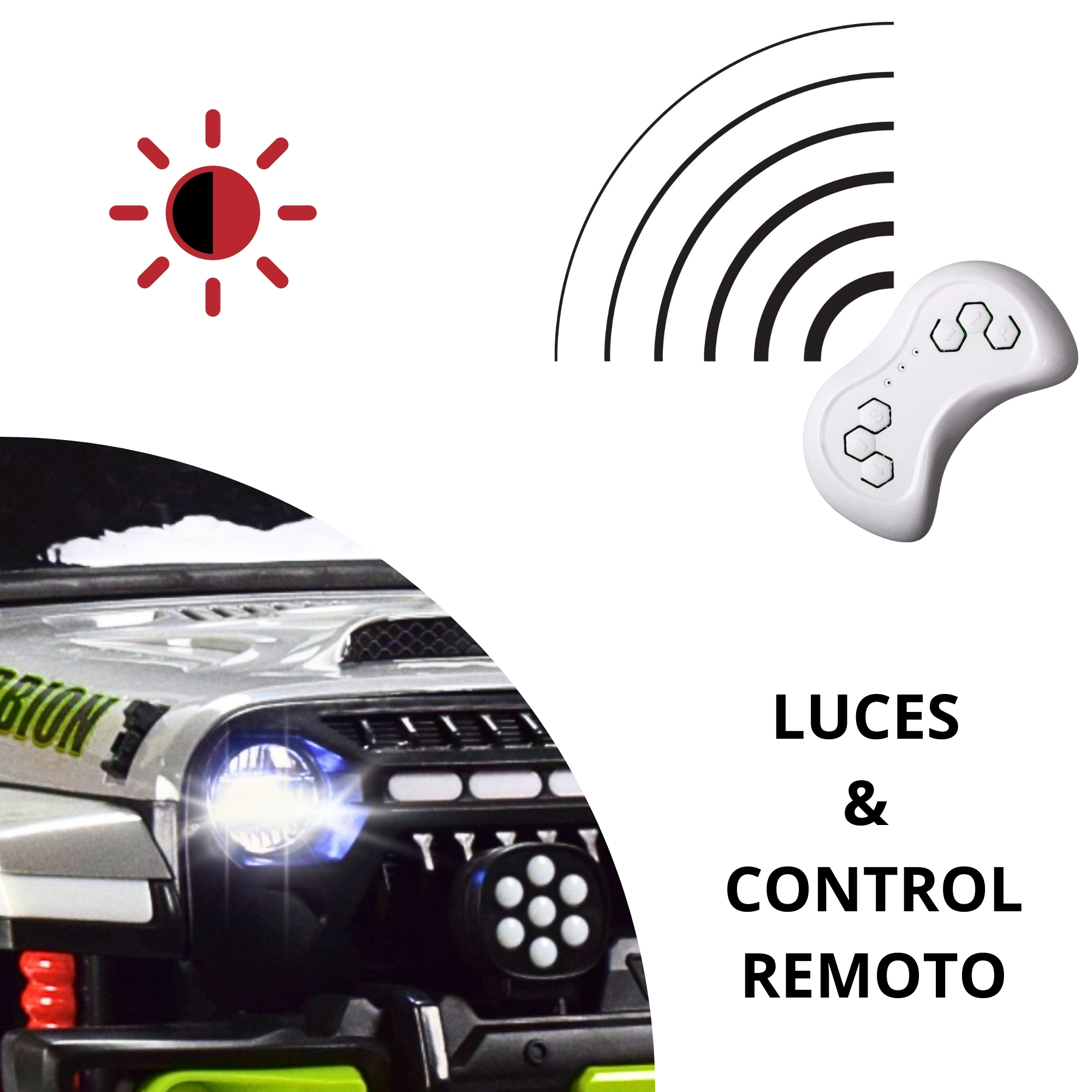 Montable Electrico Camioneta Para Niños Control Remoto Luz 12v - GRIS