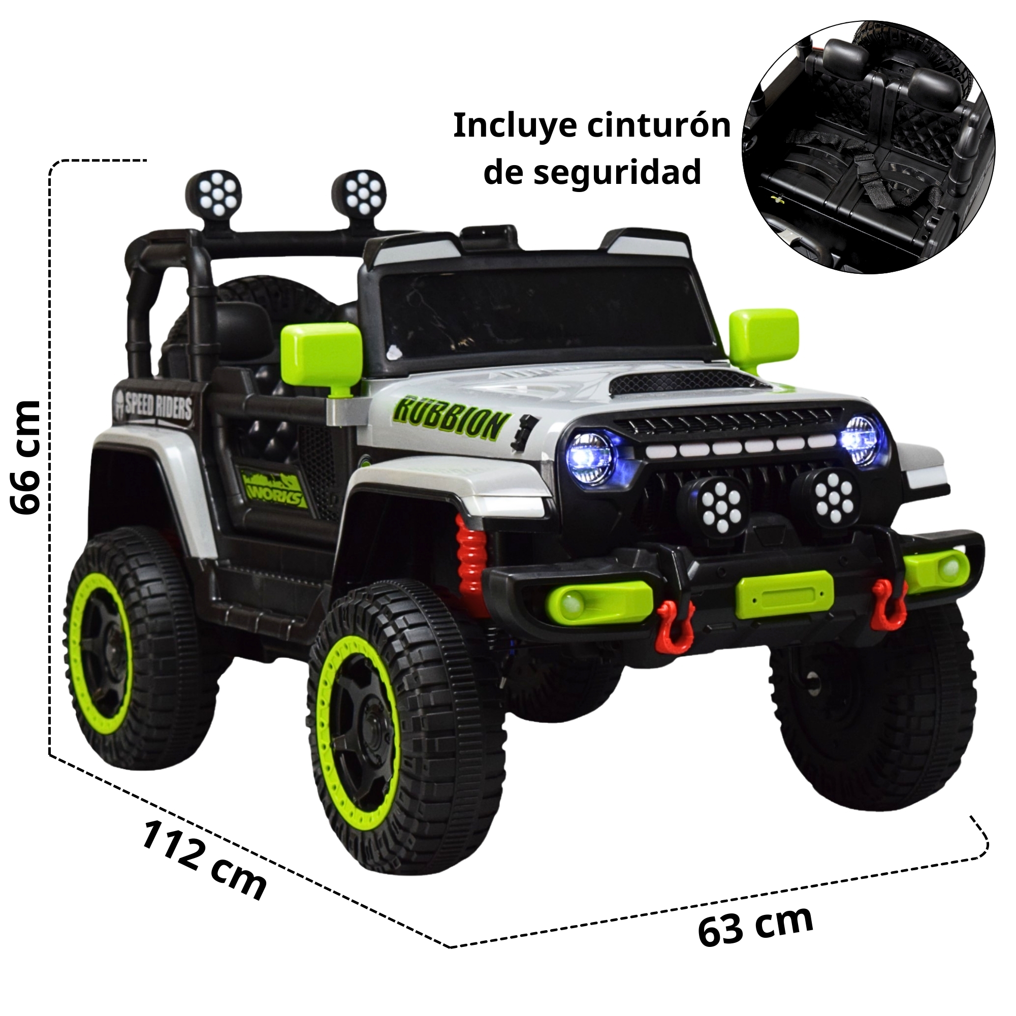 Montable Electrico Camioneta Para Niños Control Remoto Luz 12v - GRIS