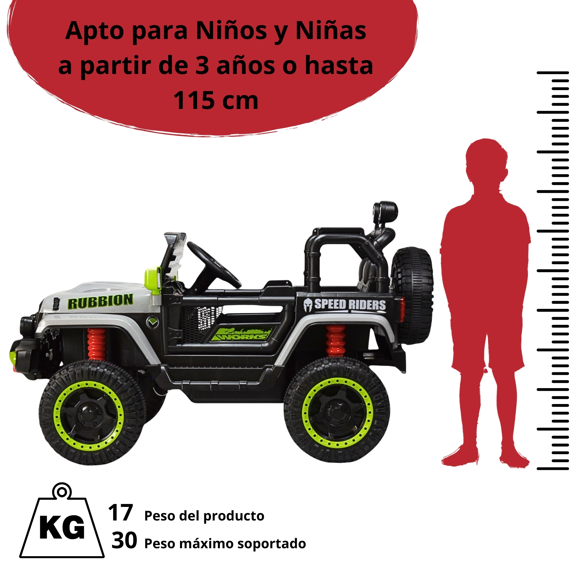 Montable Electrico Camioneta Para Niños Control Remoto Luz 12v - GRIS