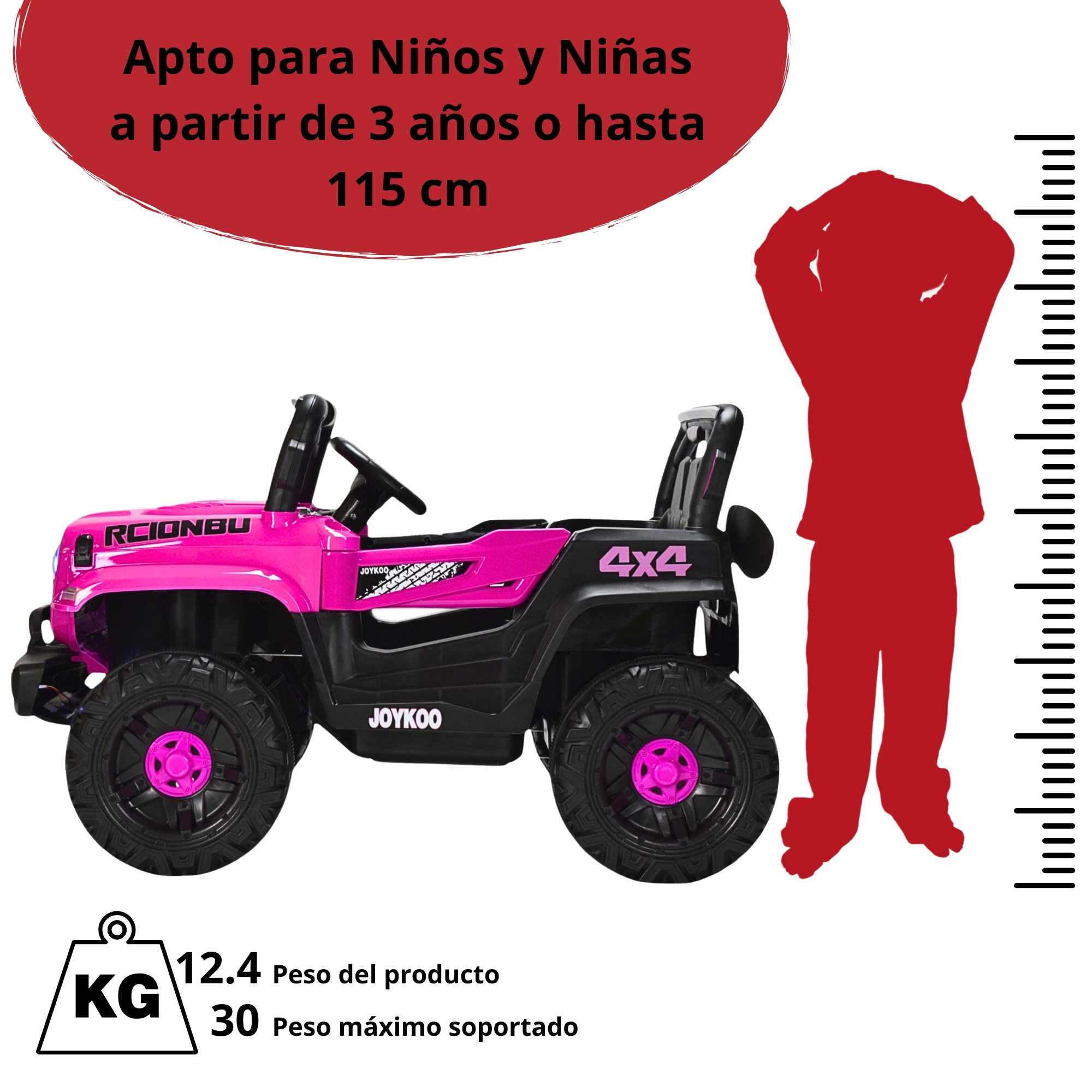 Montable Electrico Camioneta 4x4 Control Remoto Luz Led 12v - ROSA