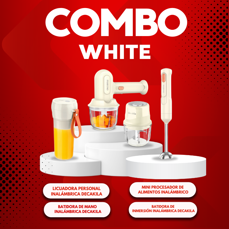 Combo Miniprocesador + Batidora de Inmersión 1 Velocidad + Batidora de Mano 3 Velocidades + Licuadora Personal Inalámbricos Decakila