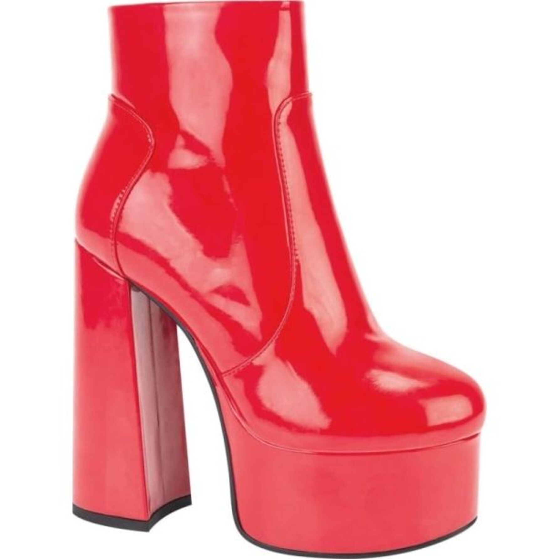 Botas para mujer, de vestir, acabado charol, con plataforma, tacón ancho y alto, color rojo, marca Abusiva 1090112