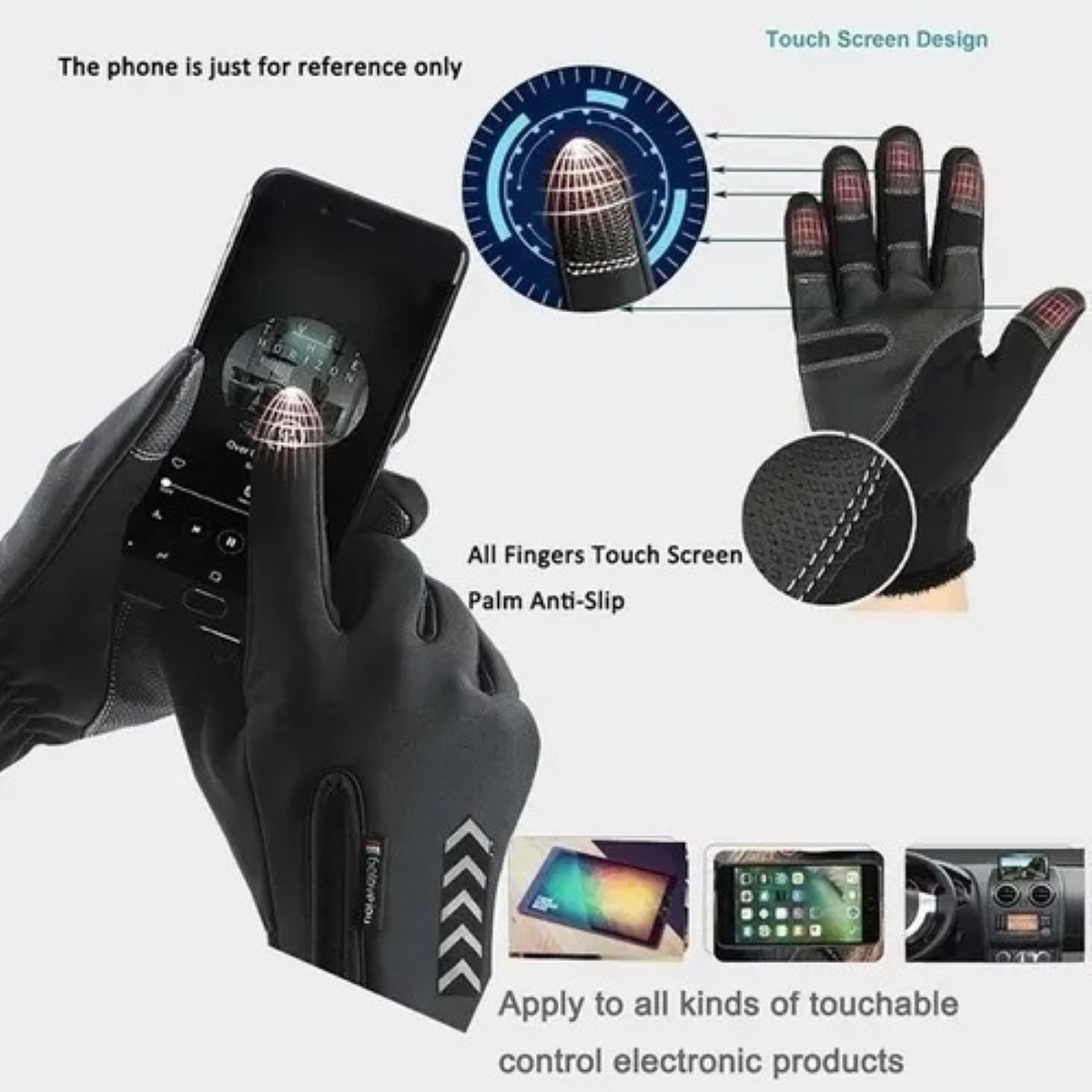 Guantes De Cuero Térmicos Impermeables Touch Para Moto/bici TALLA G AZUL MARINO