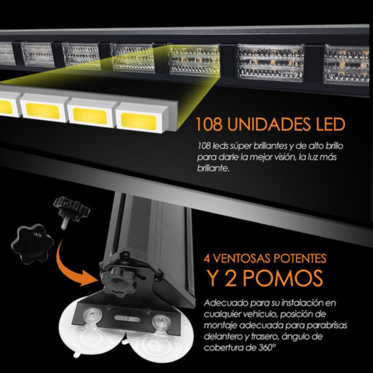 Barra Torreta Estrobo Luz Luces Código Policia 108led 23puLG BLANCO
