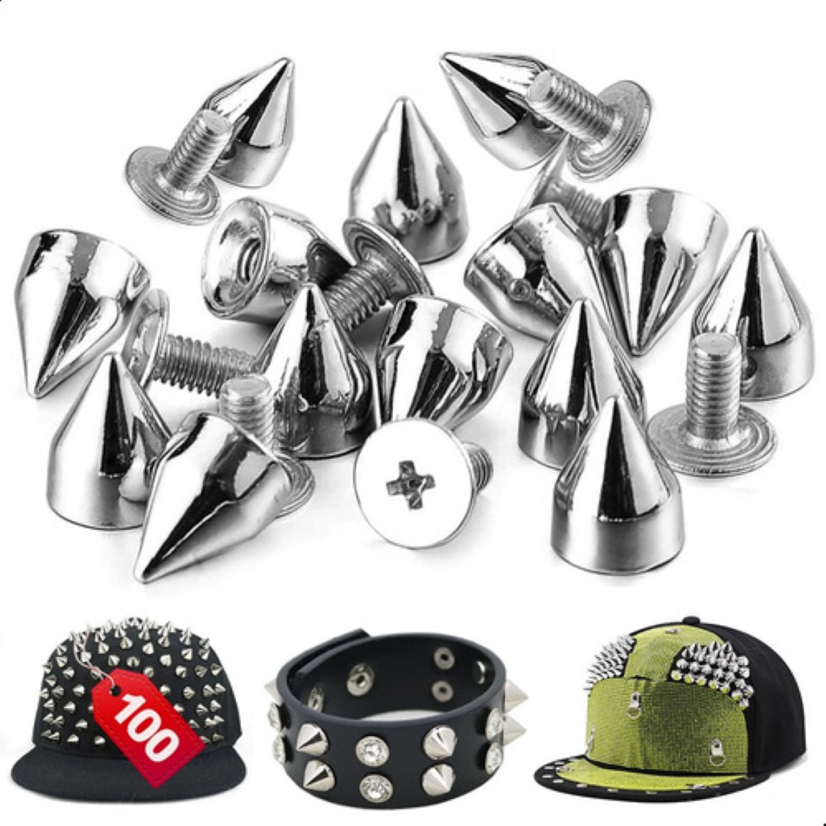100pzs Estoperoles Metálico Rocker Punk Aplicación GRIS