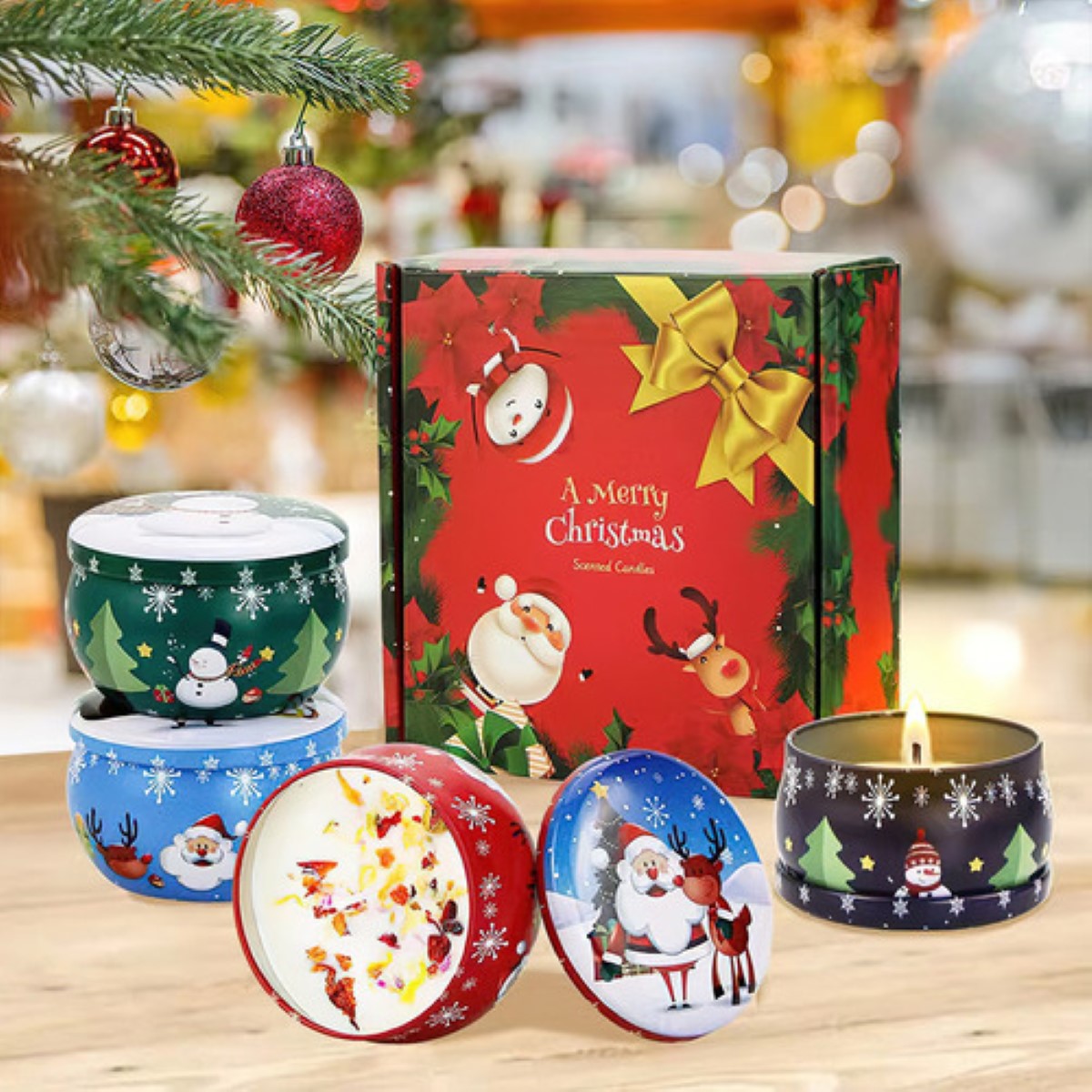 4 Velas De Aromaterapia Cera Soja Vela Aromáticas De Navidad CAJA ROJA 