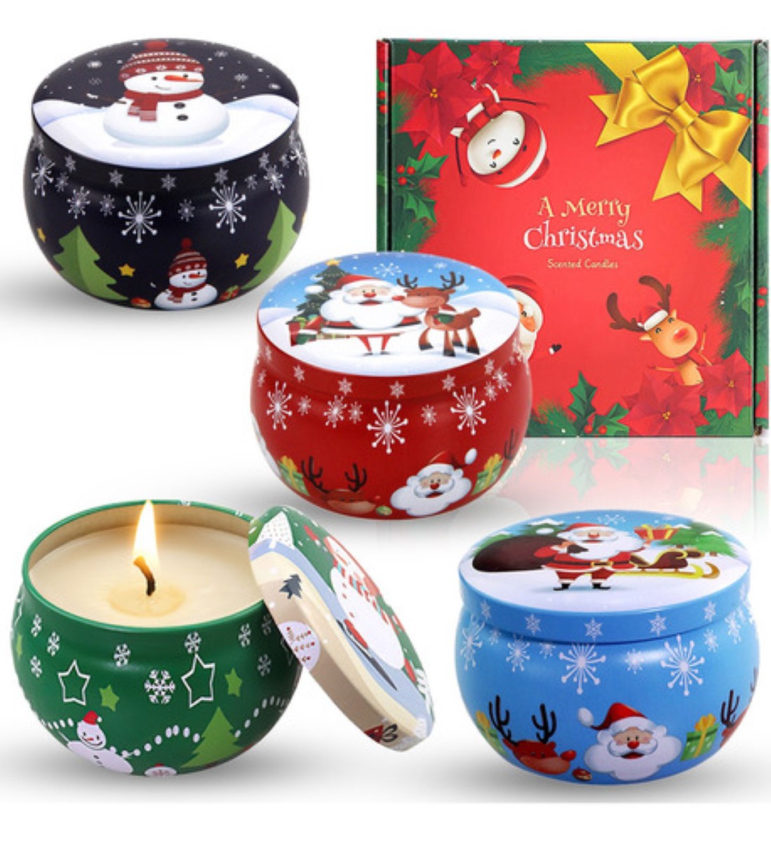 4 Velas De Aromaterapia Cera Soja Vela Aromáticas De Navidad CAJA ROJA 