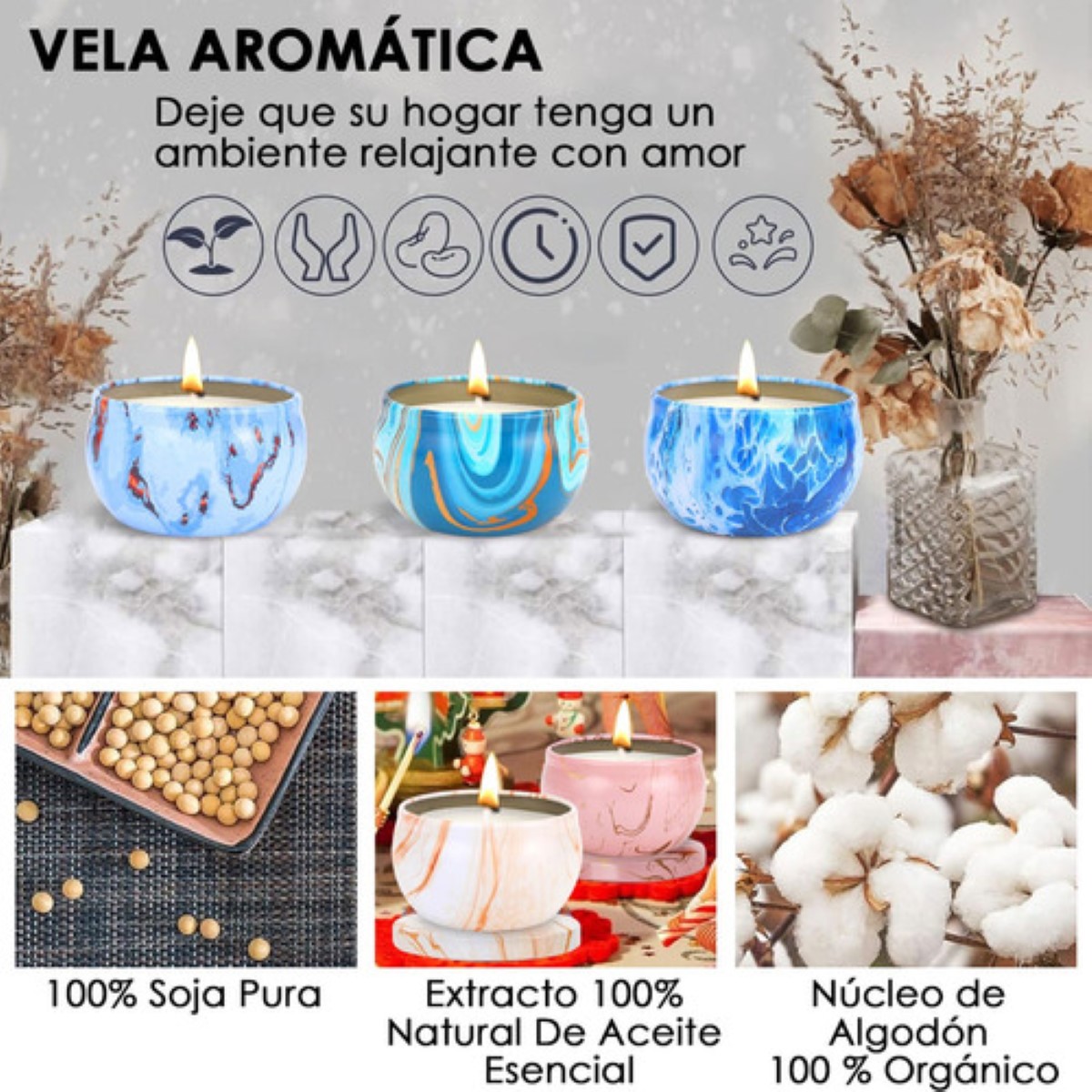 16 Velas Aromáticas Decorativas Vela Perfumadas Soya 2.2oz