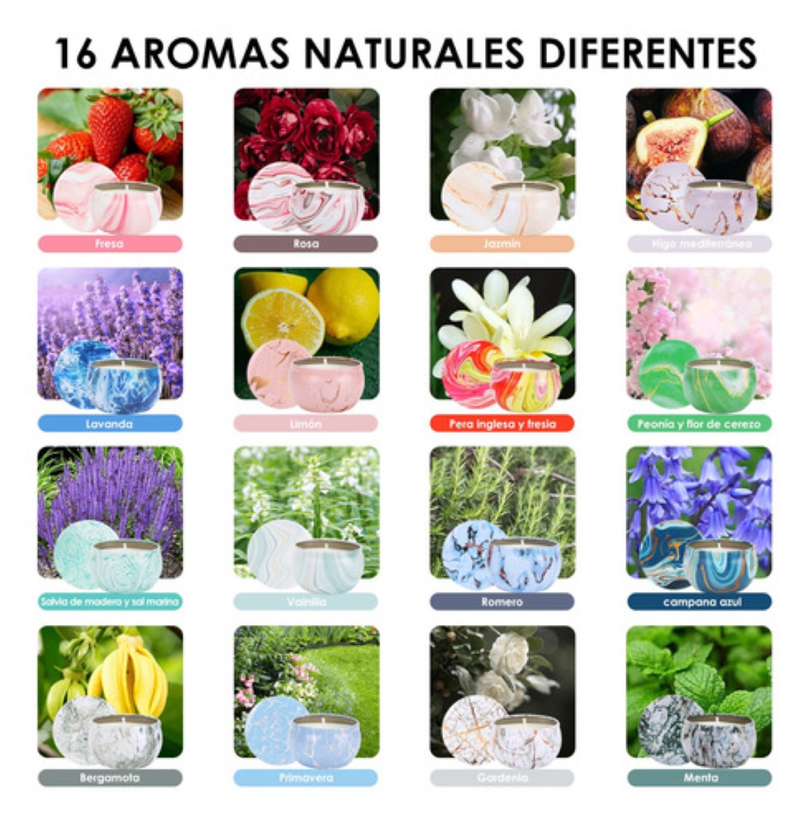 16 Velas Aromáticas Decorativas Vela Perfumadas Soya 2.2oz
