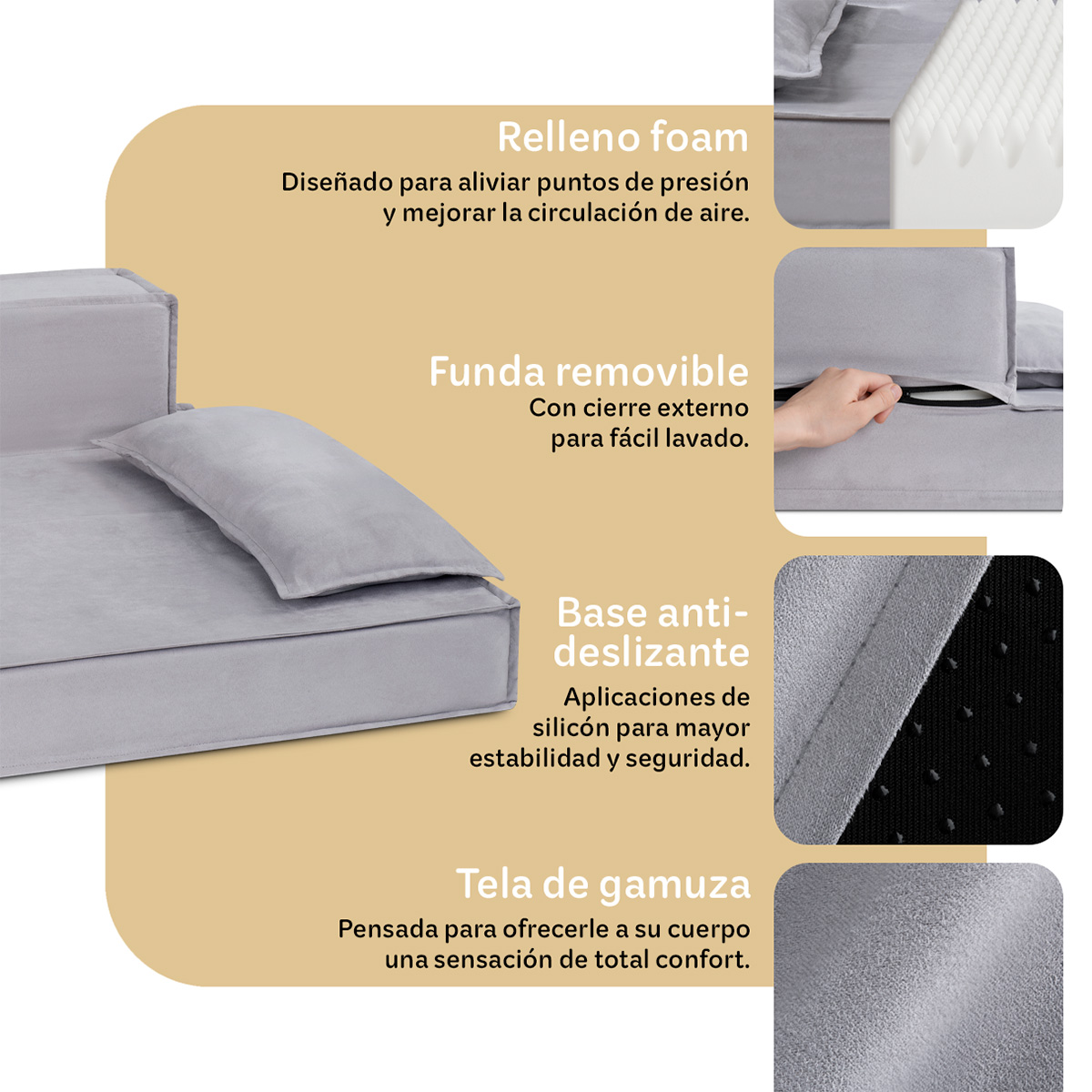 Sofá Cama Ortopédica para Perros y Mascotas Grande con Funda Lavable Gris ESQUIMAL