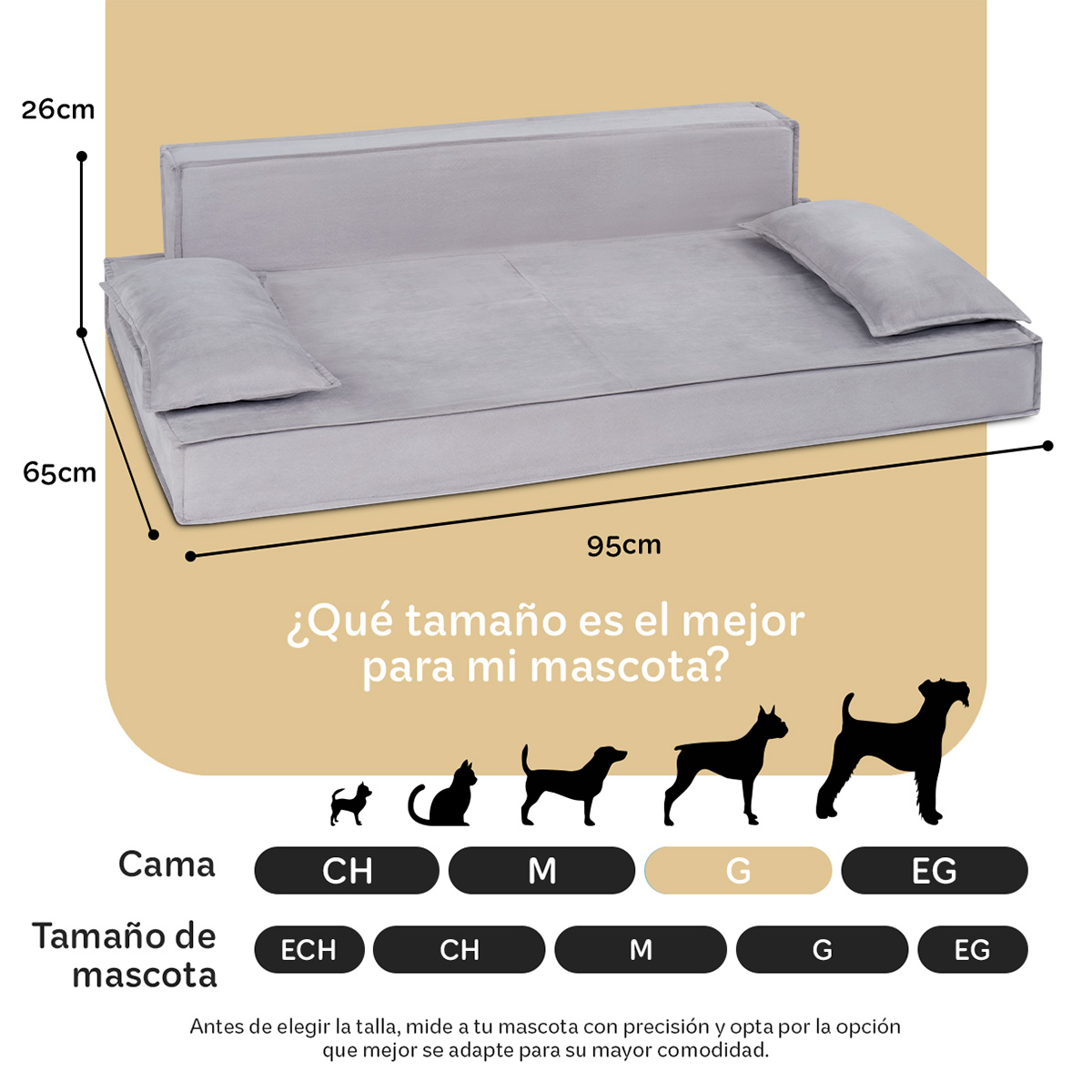 Sofá Cama Ortopédica para Perros y Mascotas Grande con Funda Lavable Gris ESQUIMAL