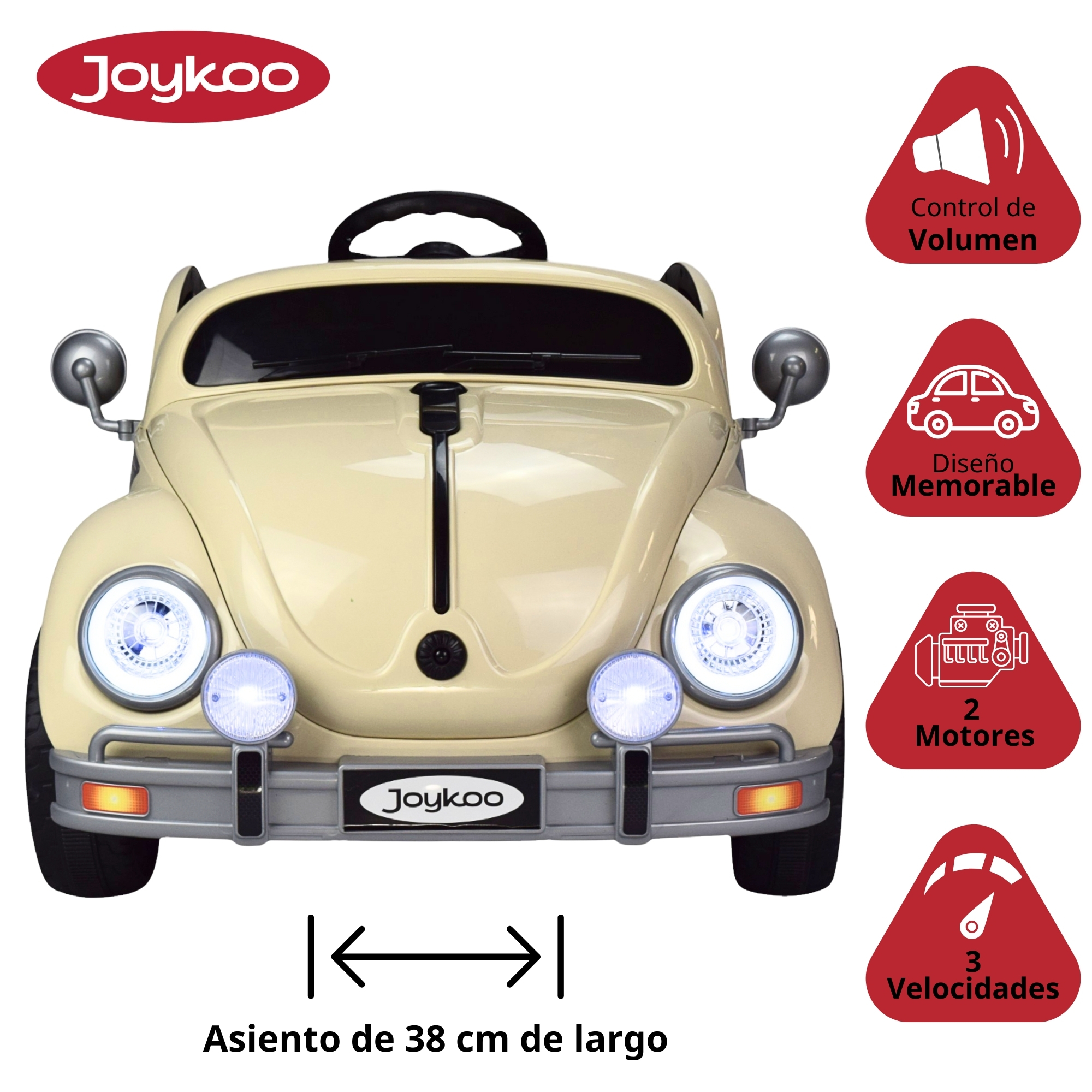 Montable para Niños Vocho Electrico Control Remoto luz 12V - BEIGE