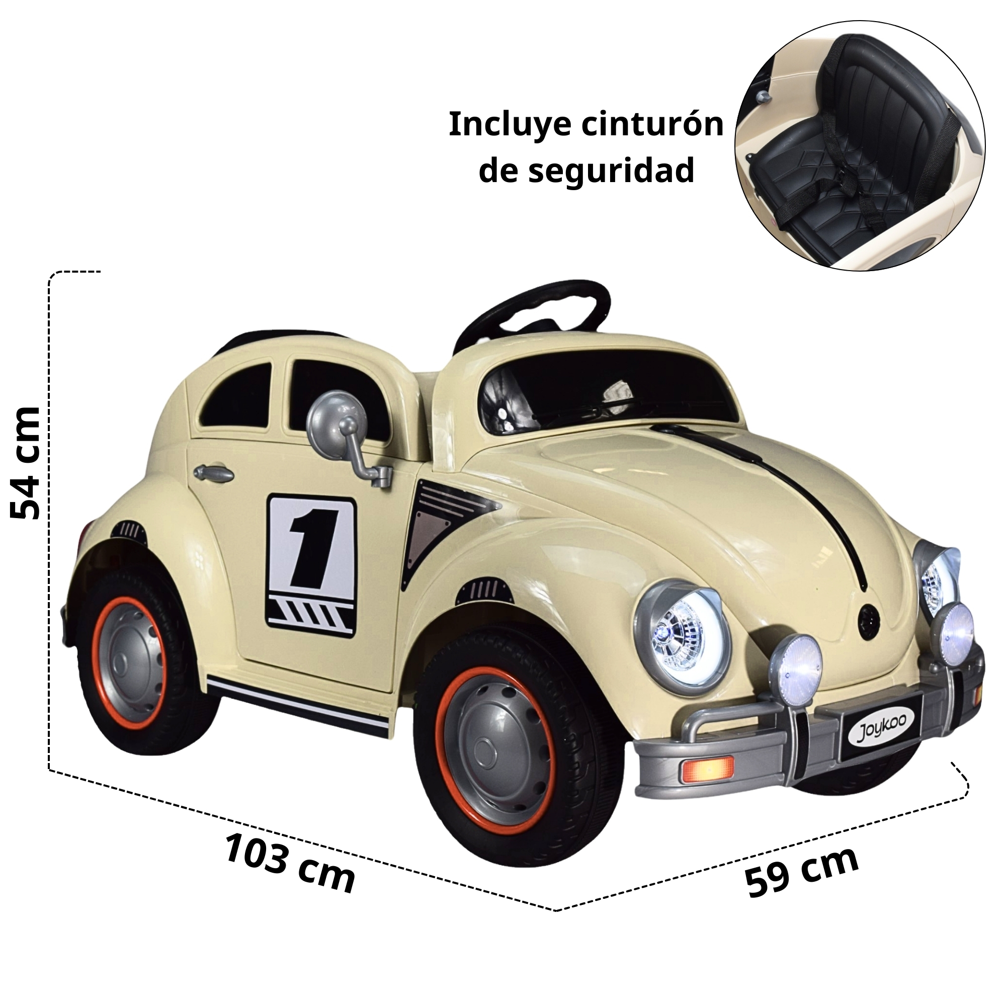 Montable para Niños Vocho Electrico Control Remoto luz 12V - BEIGE