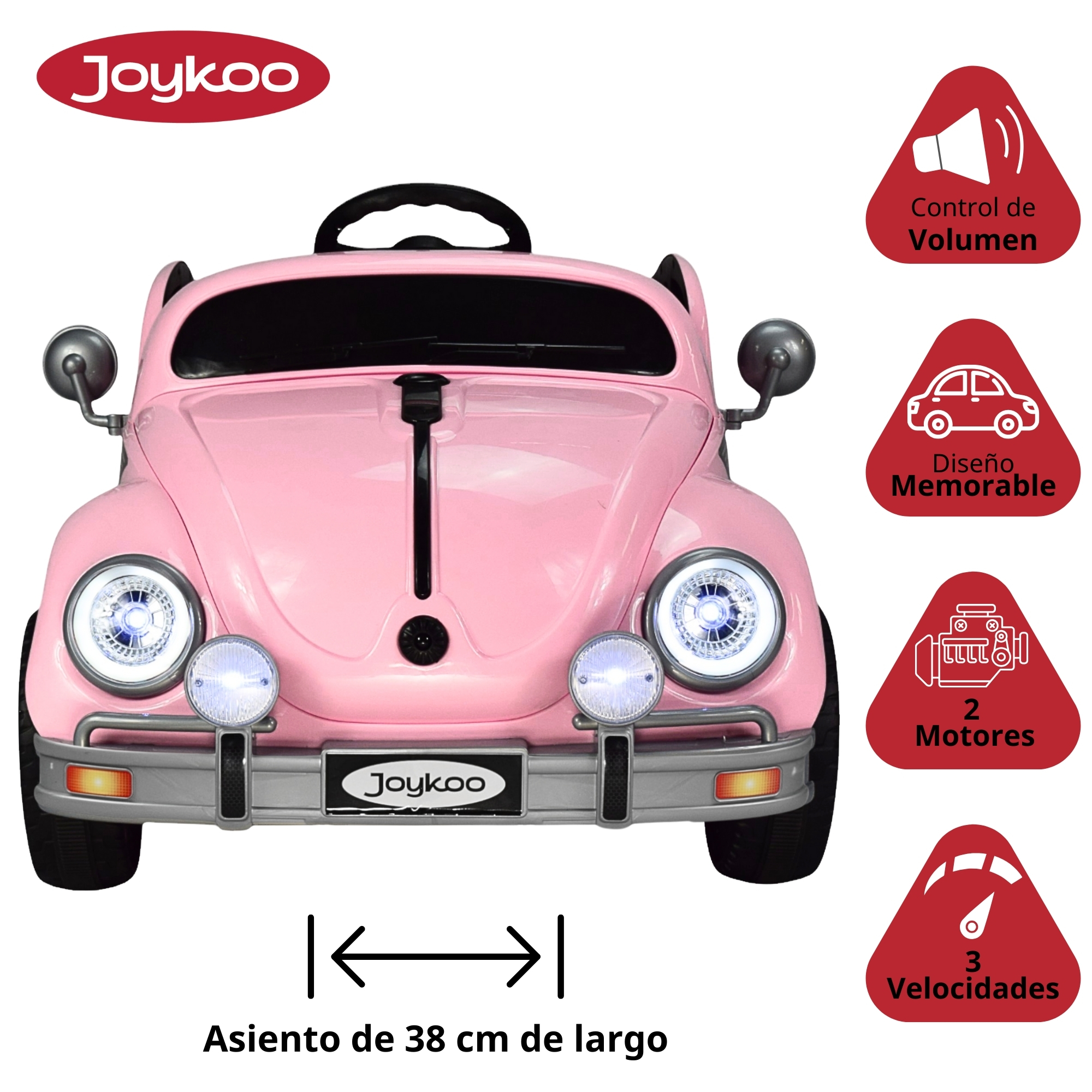 Montable para Niños Vocho Electrico Control Remoto luz 12V - ROSA