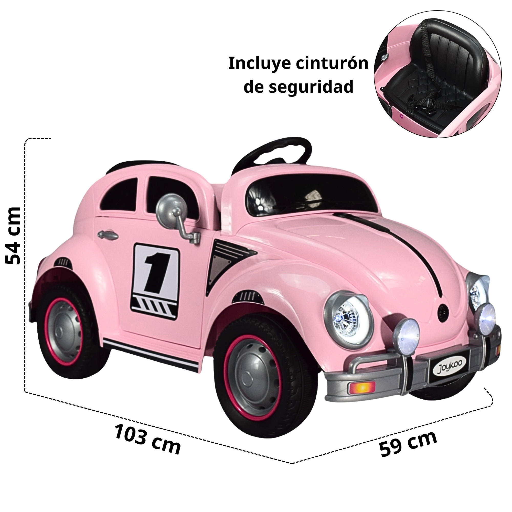 Montable para Niños Vocho Electrico Control Remoto luz 12V - ROSA
