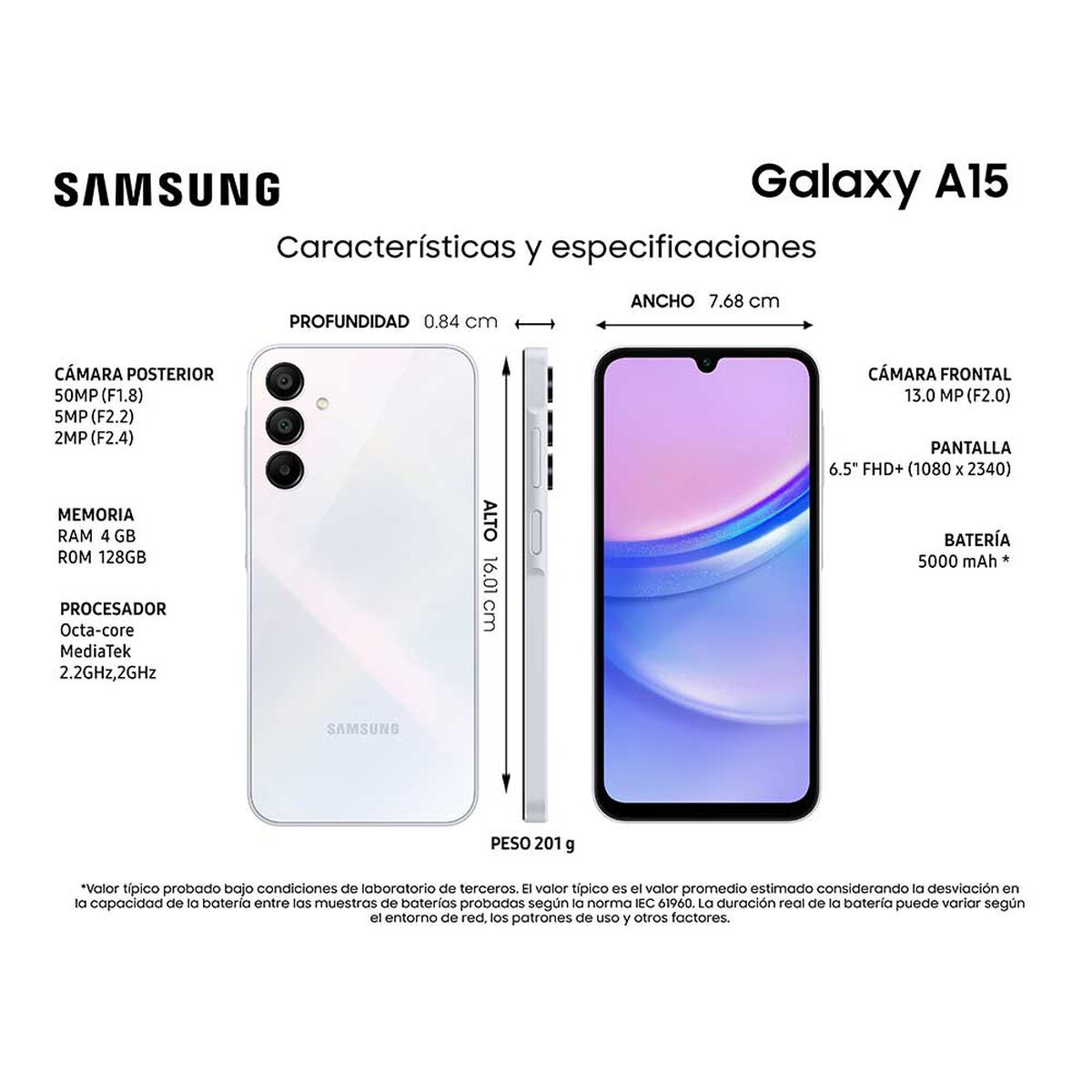 Celular Samsung Galaxy A15 128GB/4GB Ram - Blanco (Light Blue)