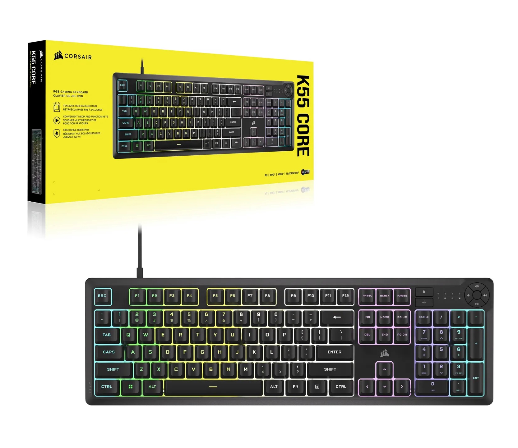 Teclado Gamer Corsair K55 CORE RGB, CH-9226C65-NA