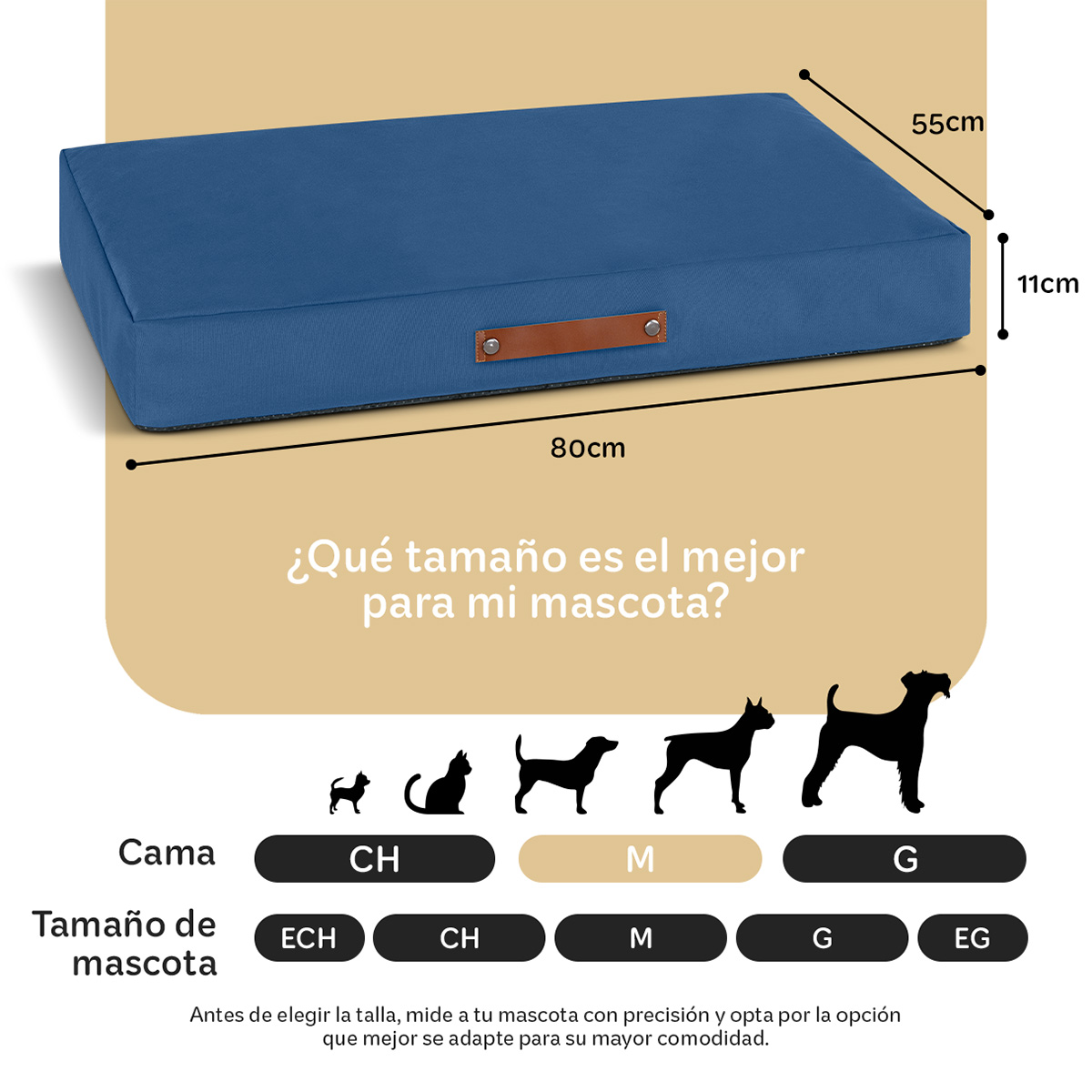 Cama Antiestrés de Foam para Perro y Gato tamaño Mediano, Colchoneta para Mascota Lavable Azul ESQUIMAL