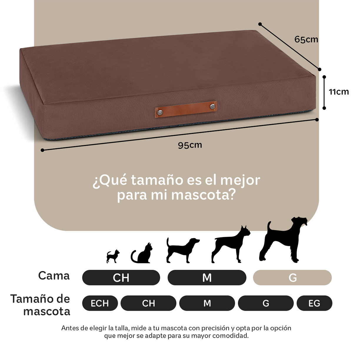 Cama Antiestrés de Foam para Perro y Gato tamaño Grande, Colchoneta para Mascota Lavable Café ESQUIMAL