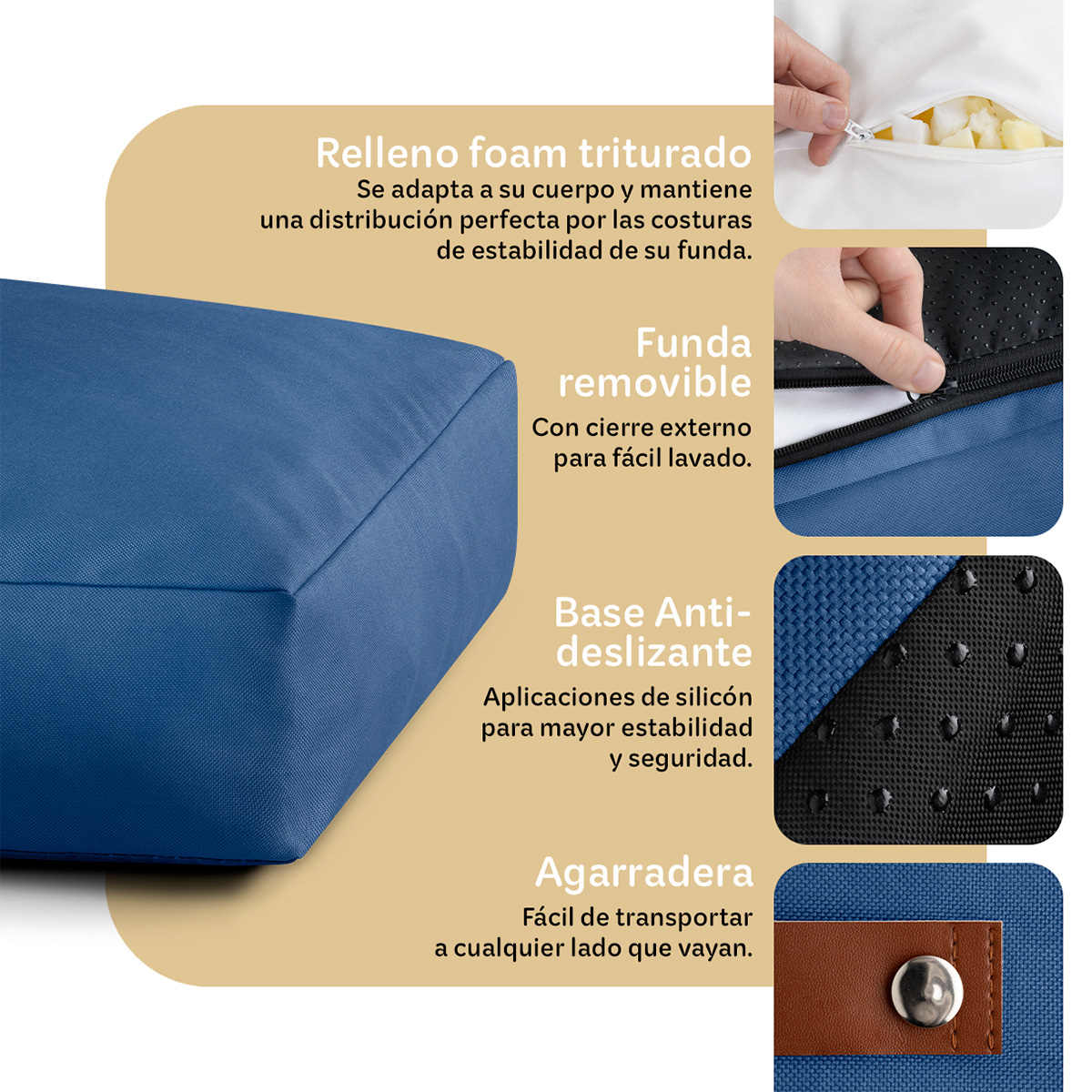 Cama Antiestrés de Foam para Perro y Gato tamaño Mediano, Colchoneta para Mascota Lavable Azul ESQUIMAL