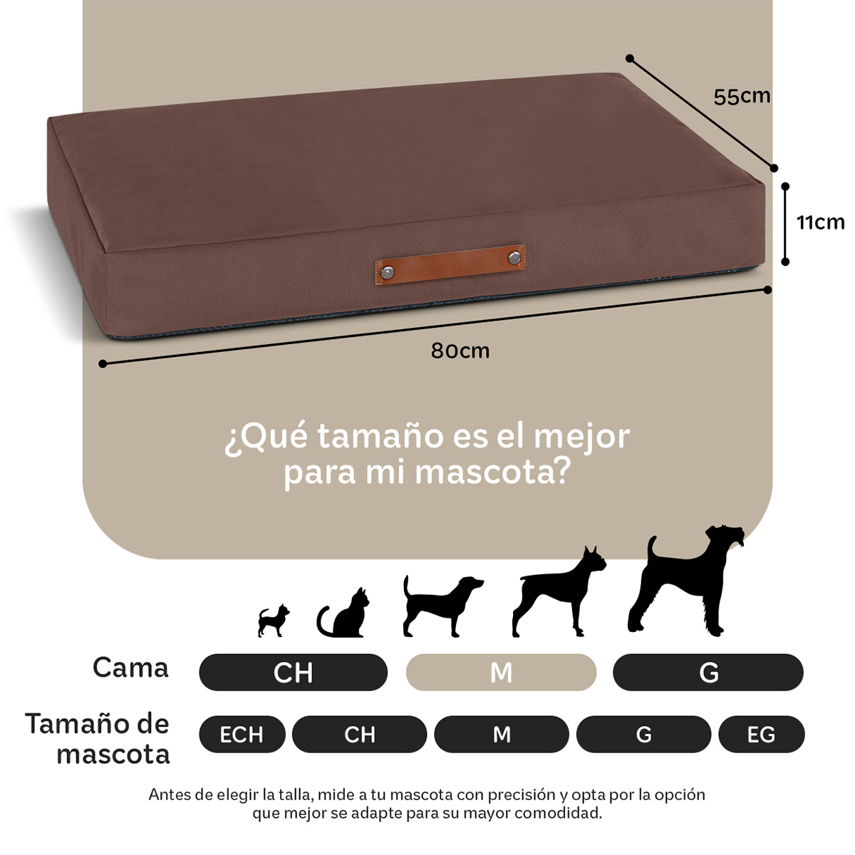 Cama Antiestrés de Foam para Perro y Gato tamaño Mediano, Colchoneta para Mascota Lavable Café ESQUIMAL
