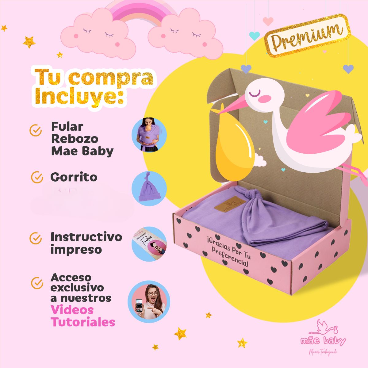 Mãe Baby Fular para bebé | Algodón Premium Fresco | 100% Hecho en México | Hasta 10kg (Lila Moon)