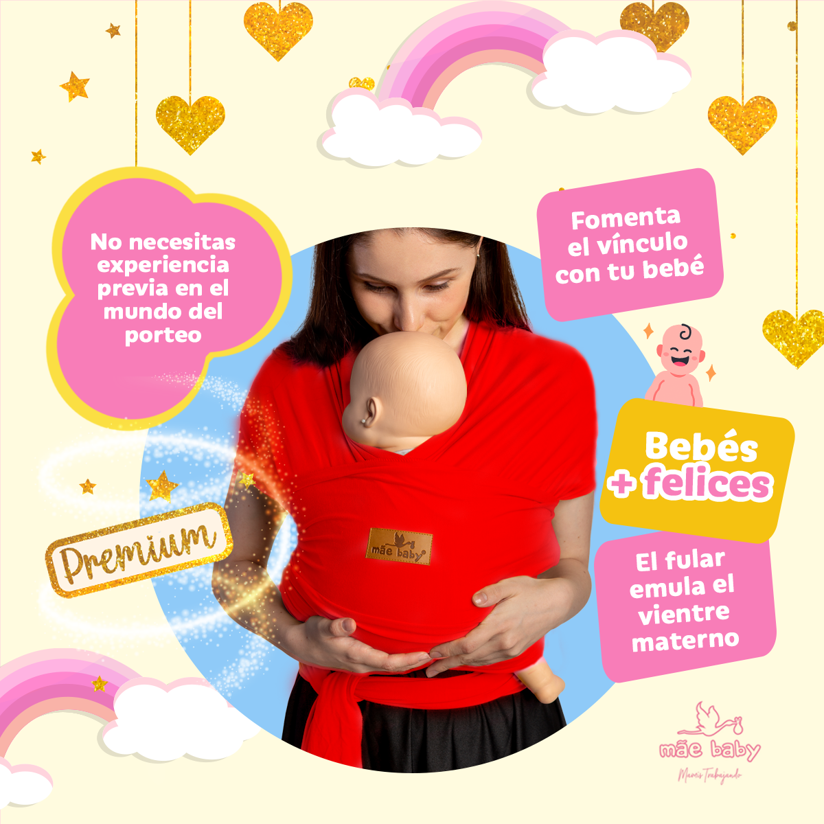 Mãe Baby Fular para bebé | Algodón Premium Fresco | 100% Hecho en México | Hasta 10kg (Rojo)