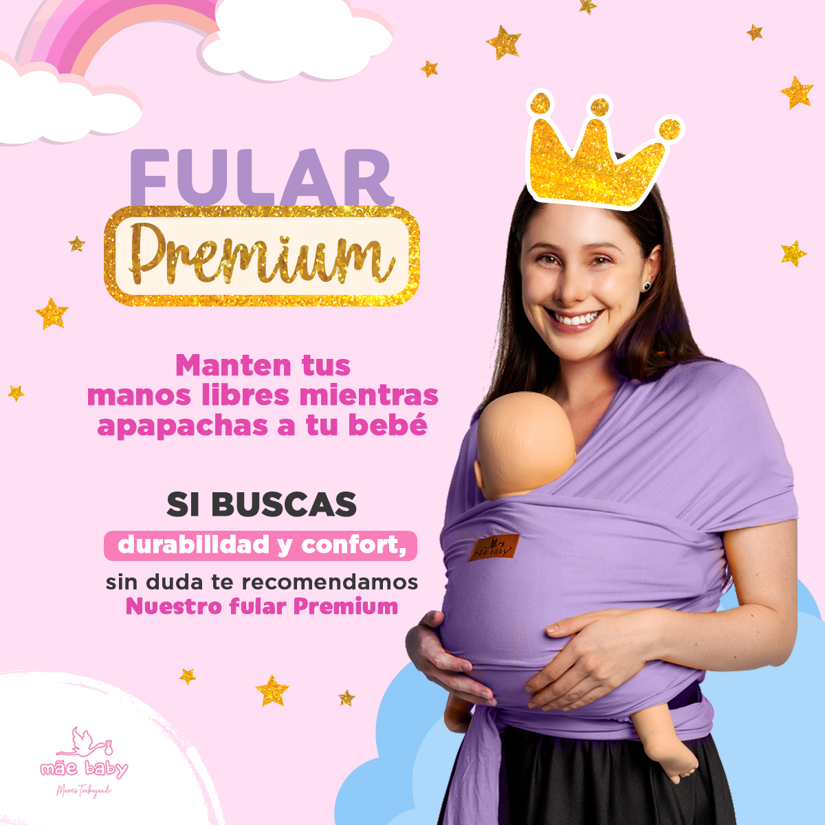 Mãe Baby Fular para bebé | Algodón Premium Fresco | 100% Hecho en México | Hasta 10kg (Lila Moon)