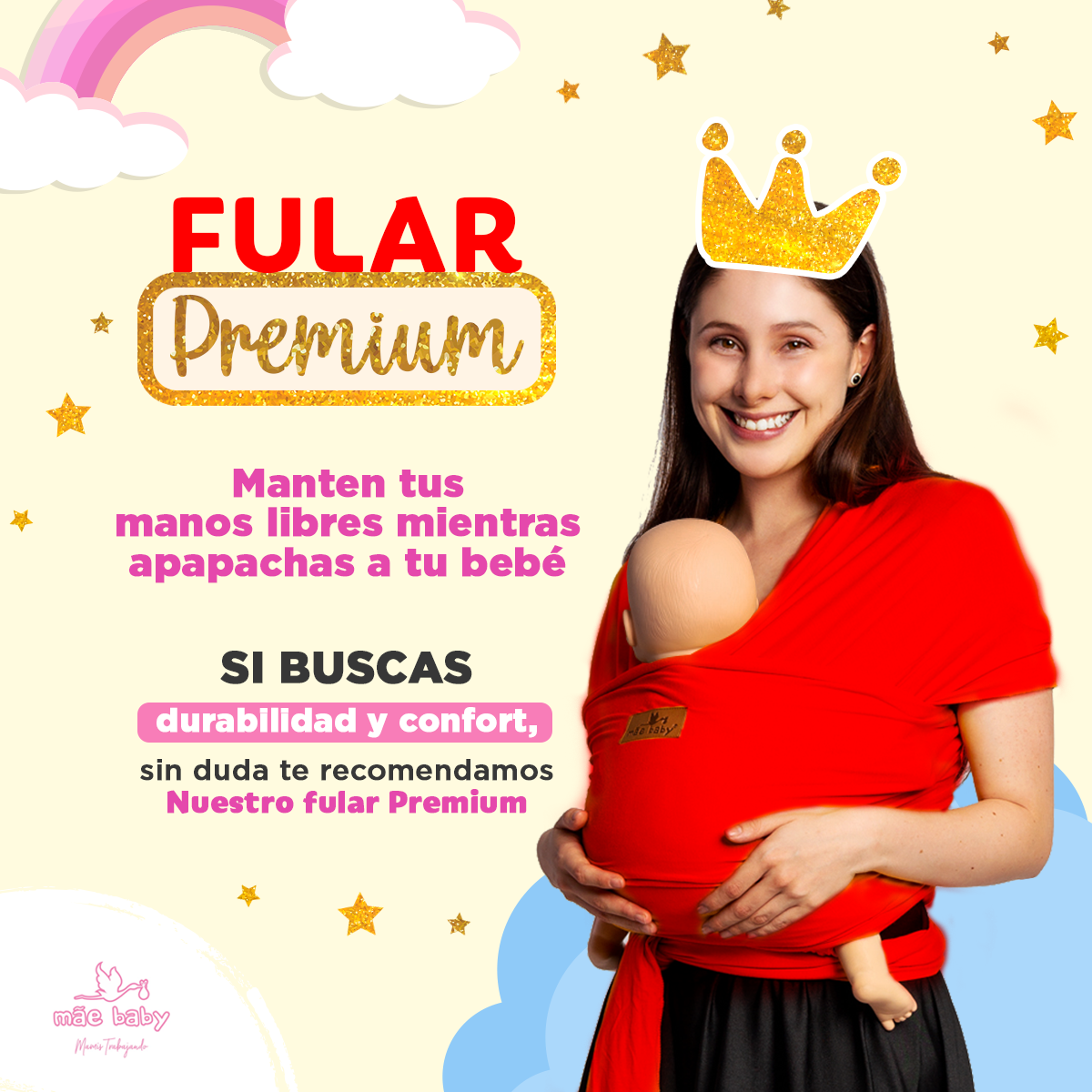 Mãe Baby Fular para bebé | Algodón Premium Fresco | 100% Hecho en México | Hasta 10kg (Rojo)