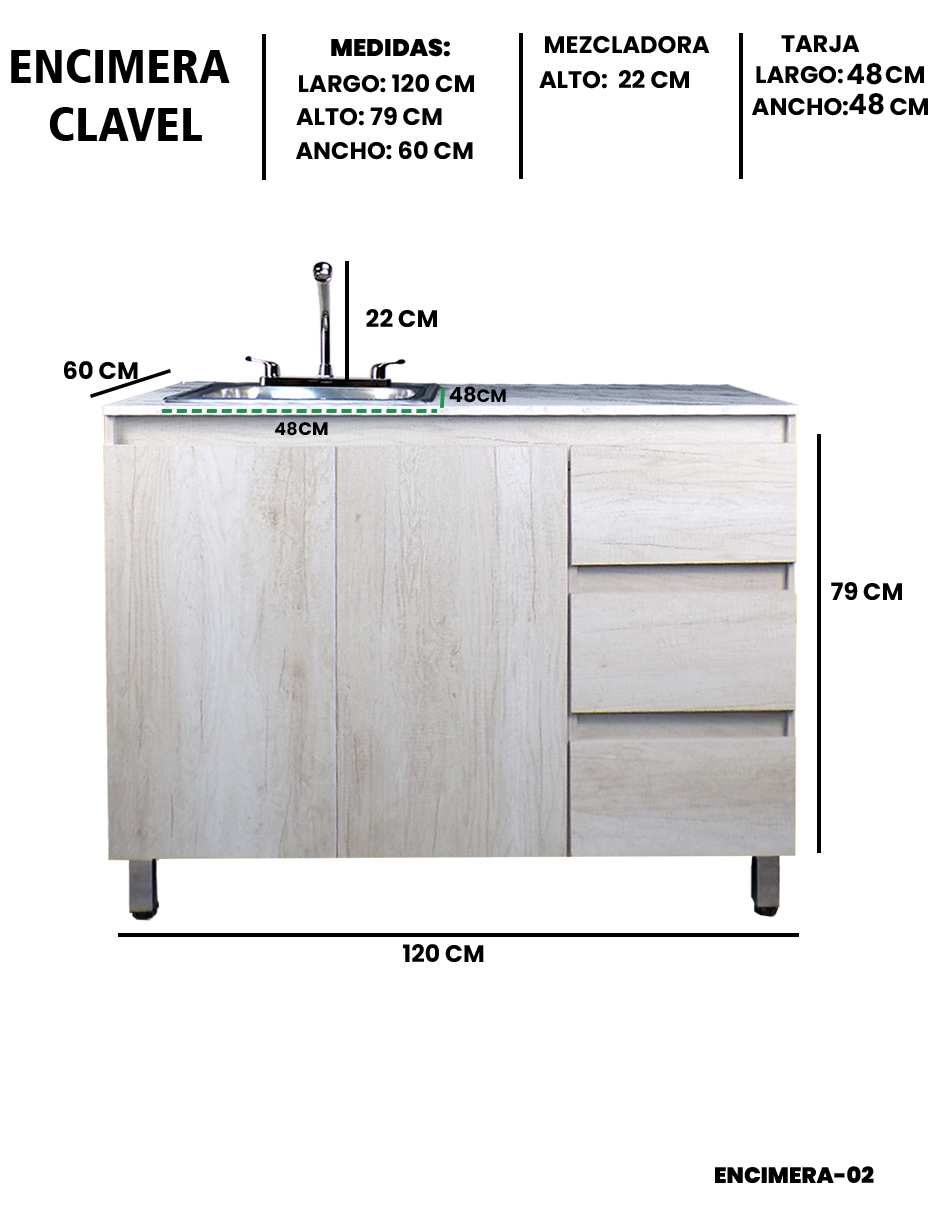 Cocina Integral Completa Premium CLAVEL Con Tarja