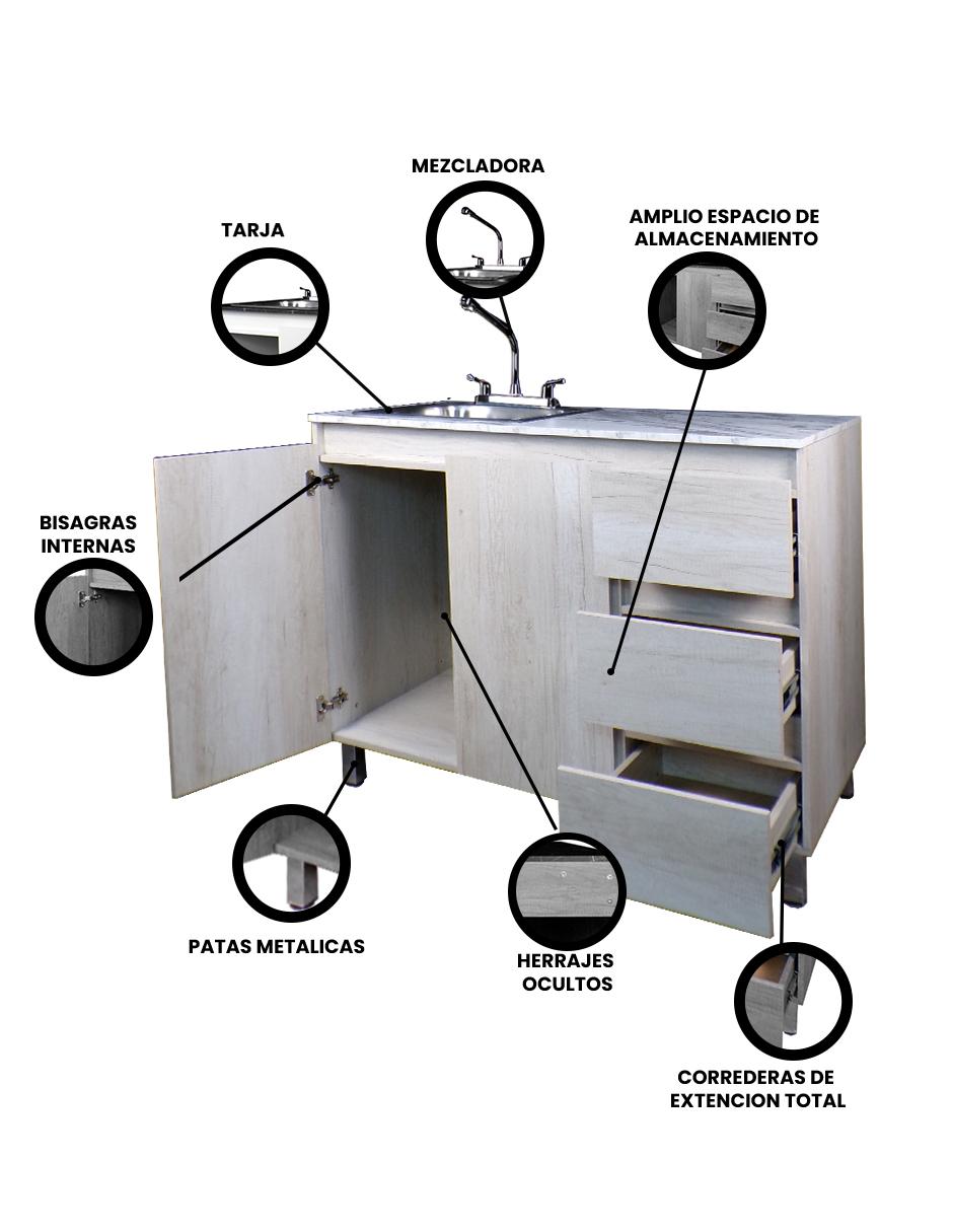 Cocina Integral Completa Premium CLAVEL Con Tarja