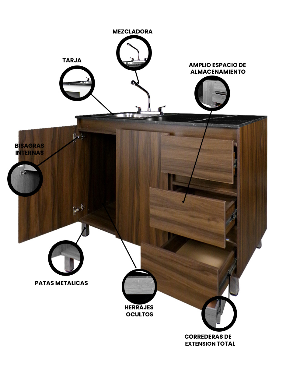 Cocina Integral Completa Premium CLAVEL Con Tarja