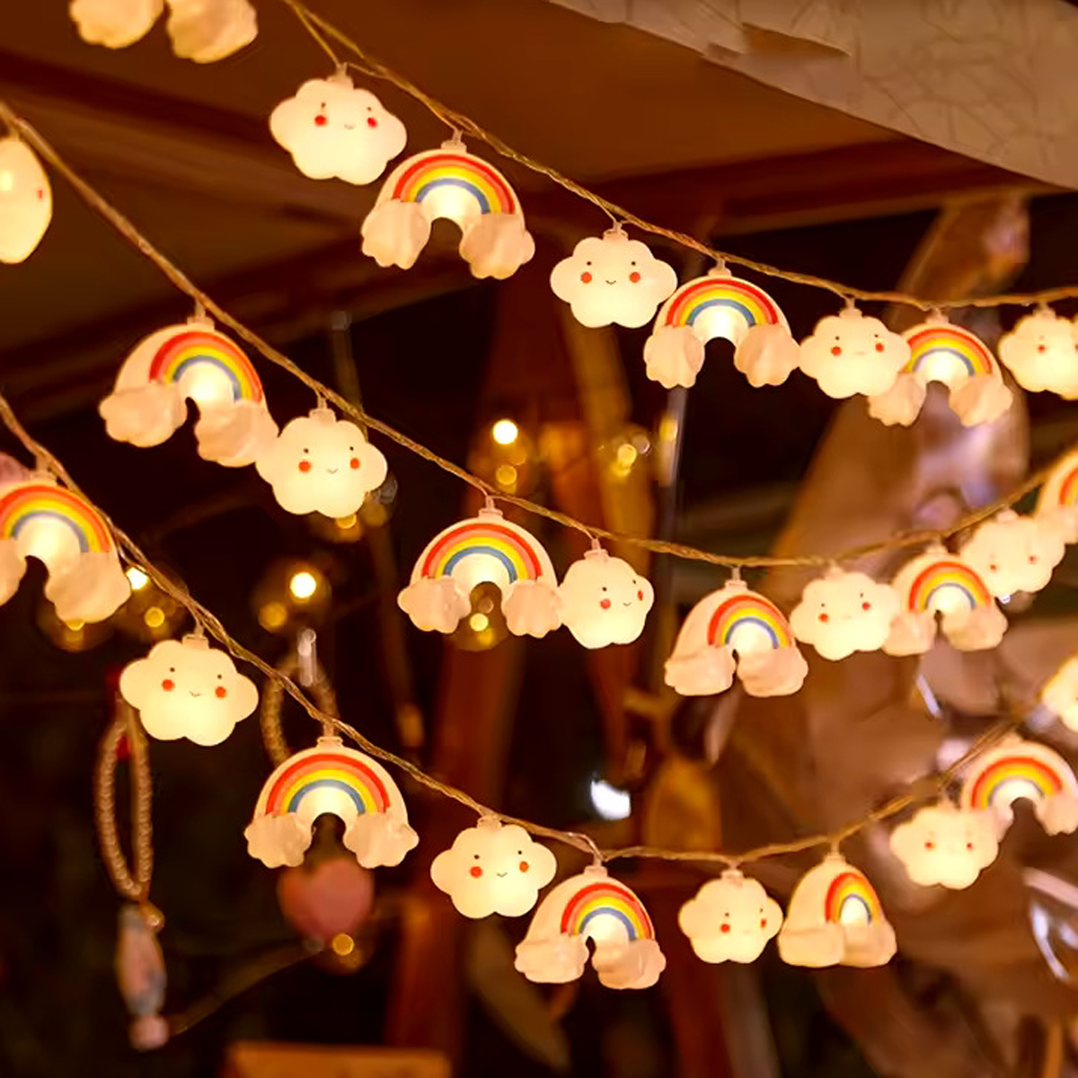 Serie Infantil Navidad Luces Figuras 3 Metros Multicolor Arcoiris y Nubes