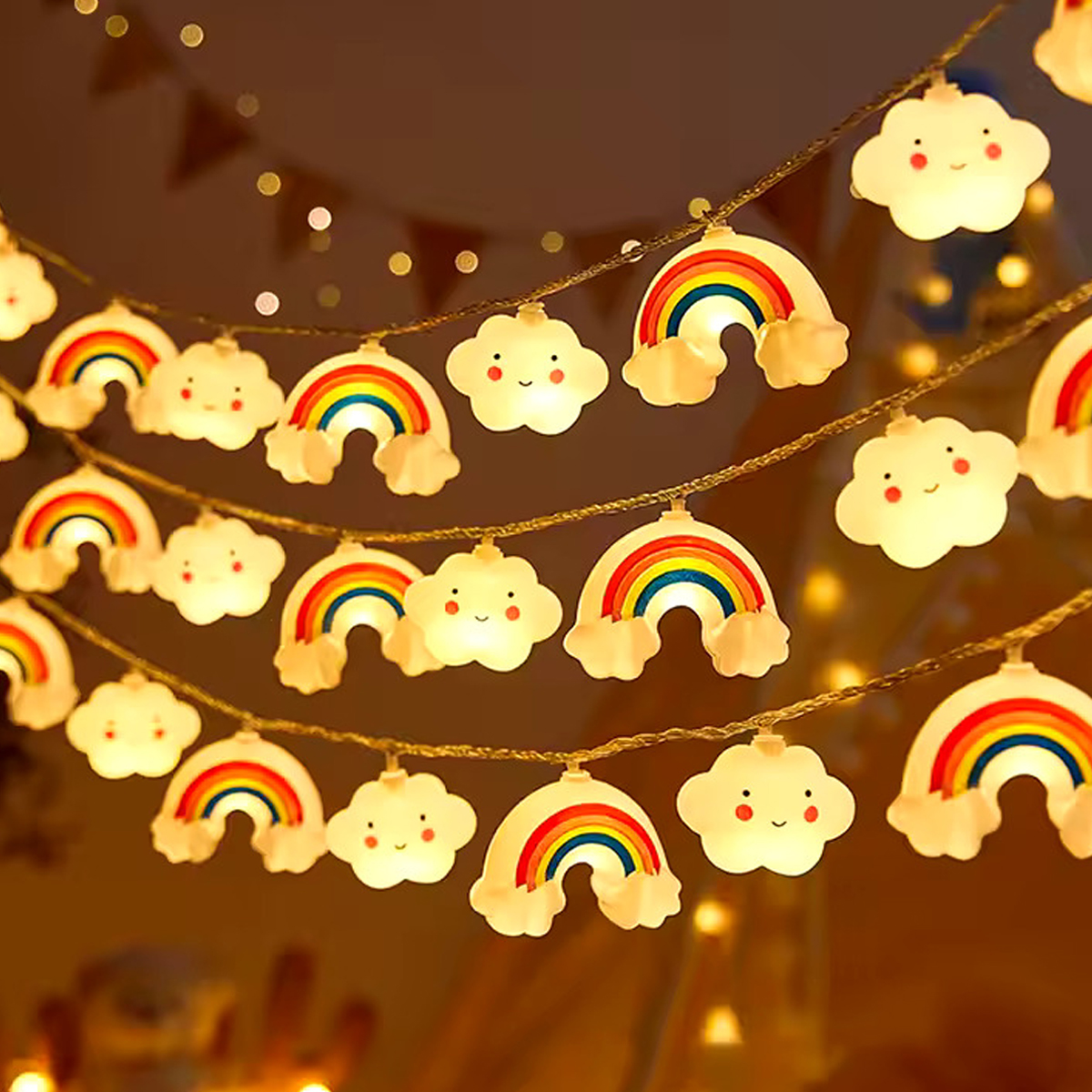 Serie Infantil Navidad Luces Figuras 3 Metros Multicolor Arcoiris y Nubes