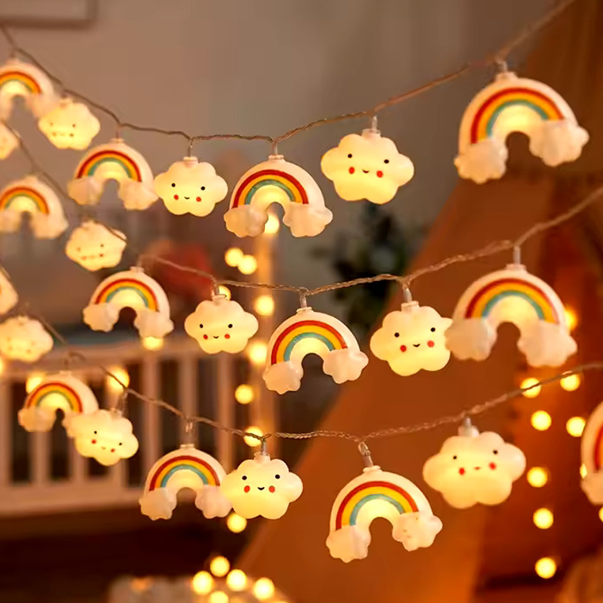 Serie Infantil Navidad Luces Figuras 3 Metros Multicolor Arcoiris y Nubes