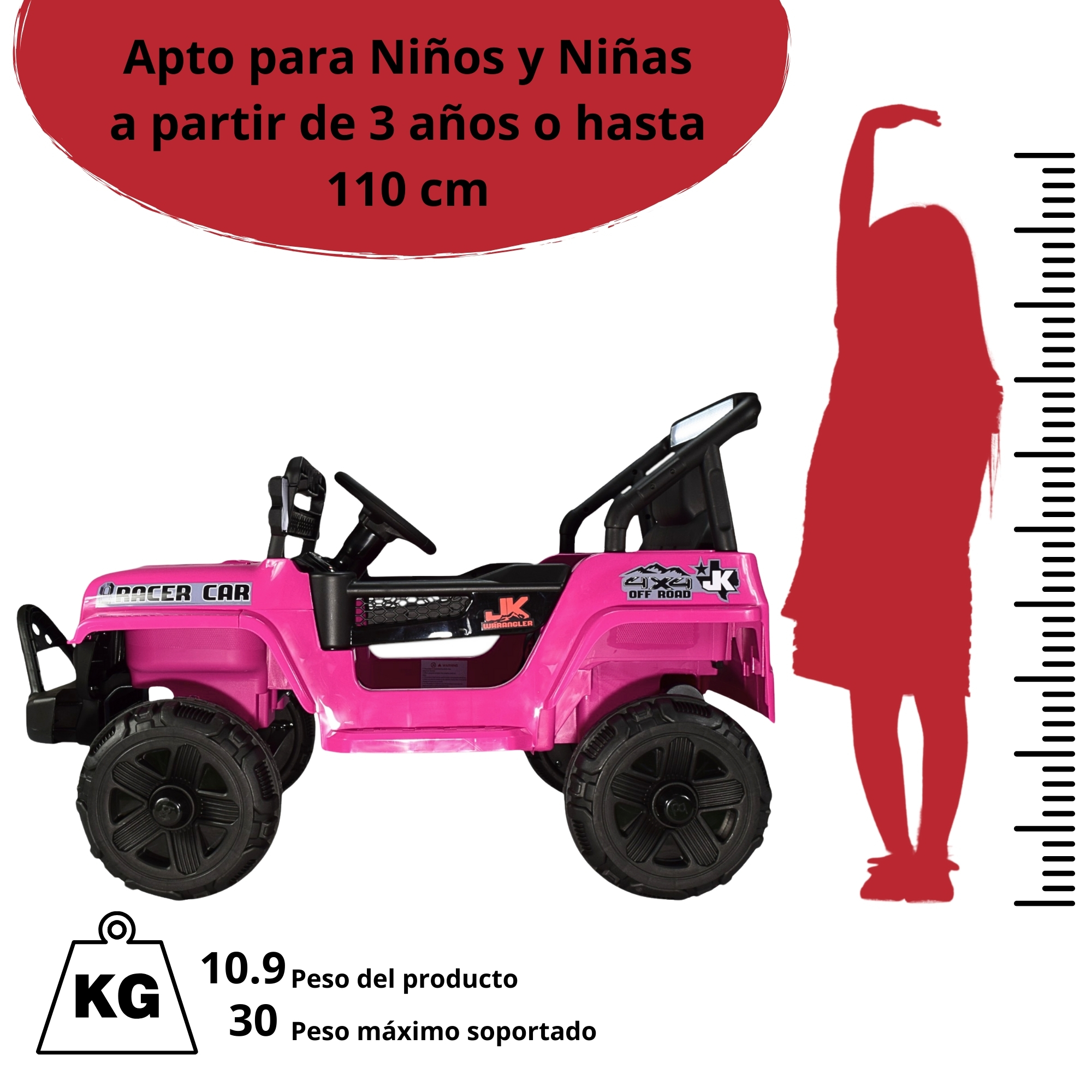 Camioneta Montable Electrica para Niños Control Remoto 12v - ROSA