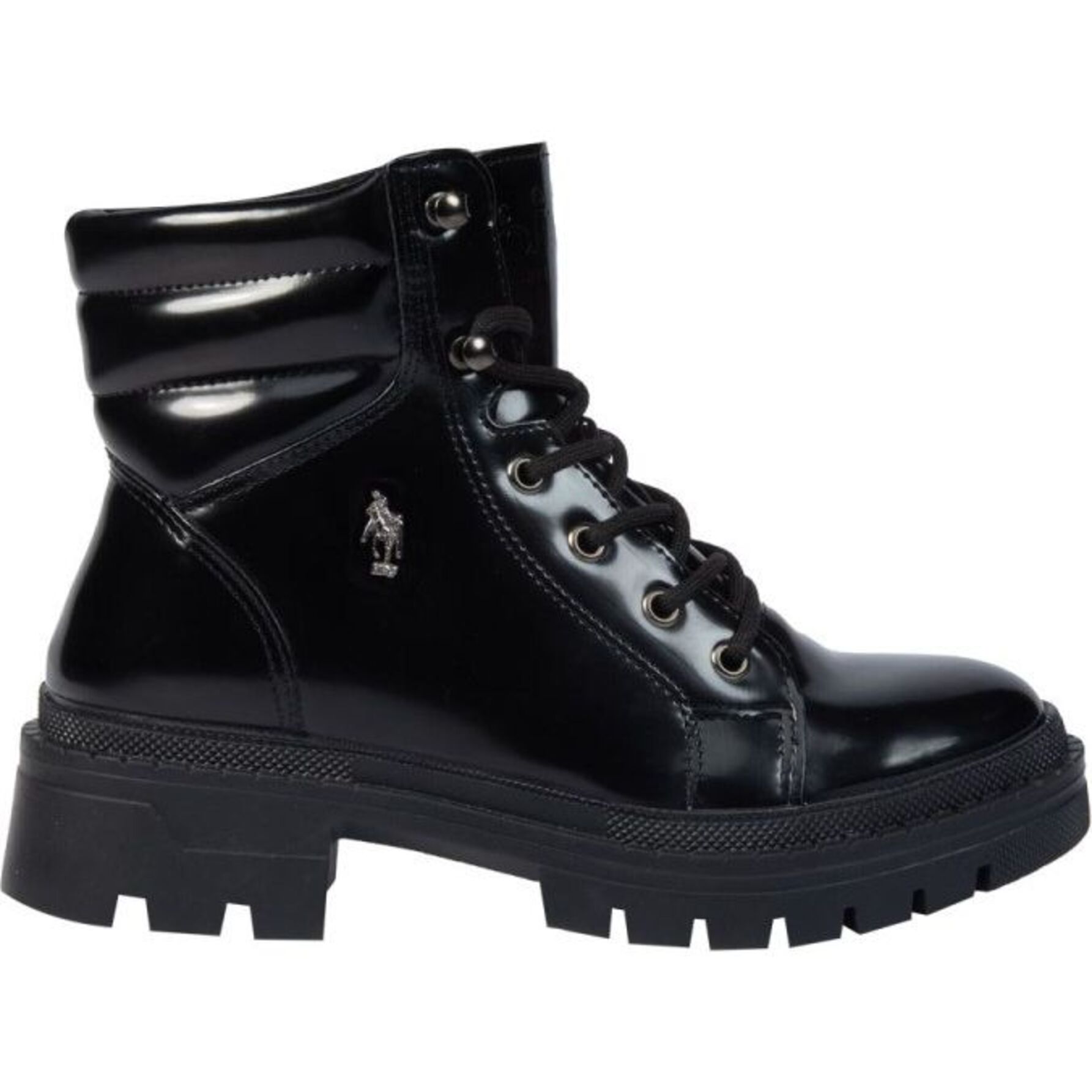 Bota para mujer, tipo hiker, con acabado camaleón y agujetas, color negro, marca H P C P olo 1177703
